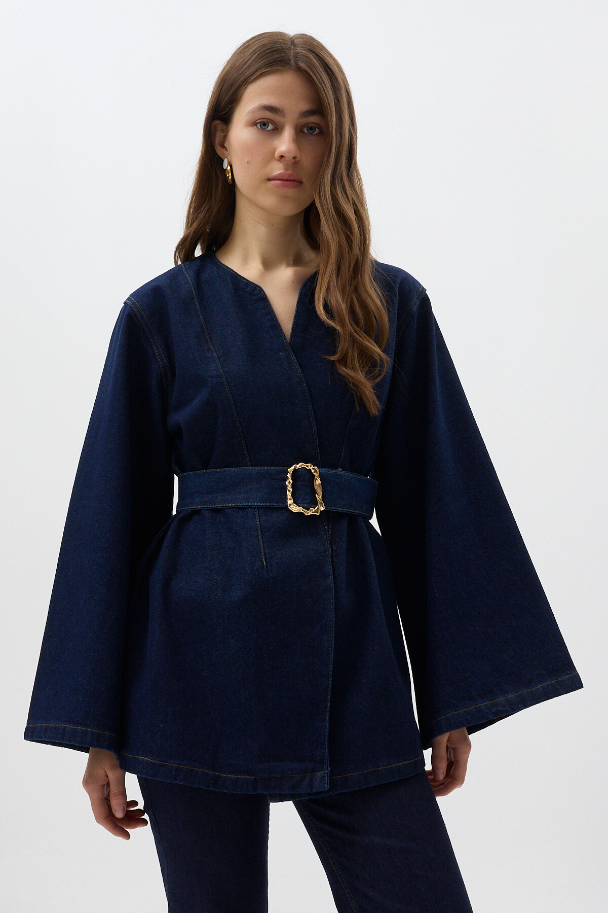 Lacivert Kemerli Jean Kadın Ceket 0083 