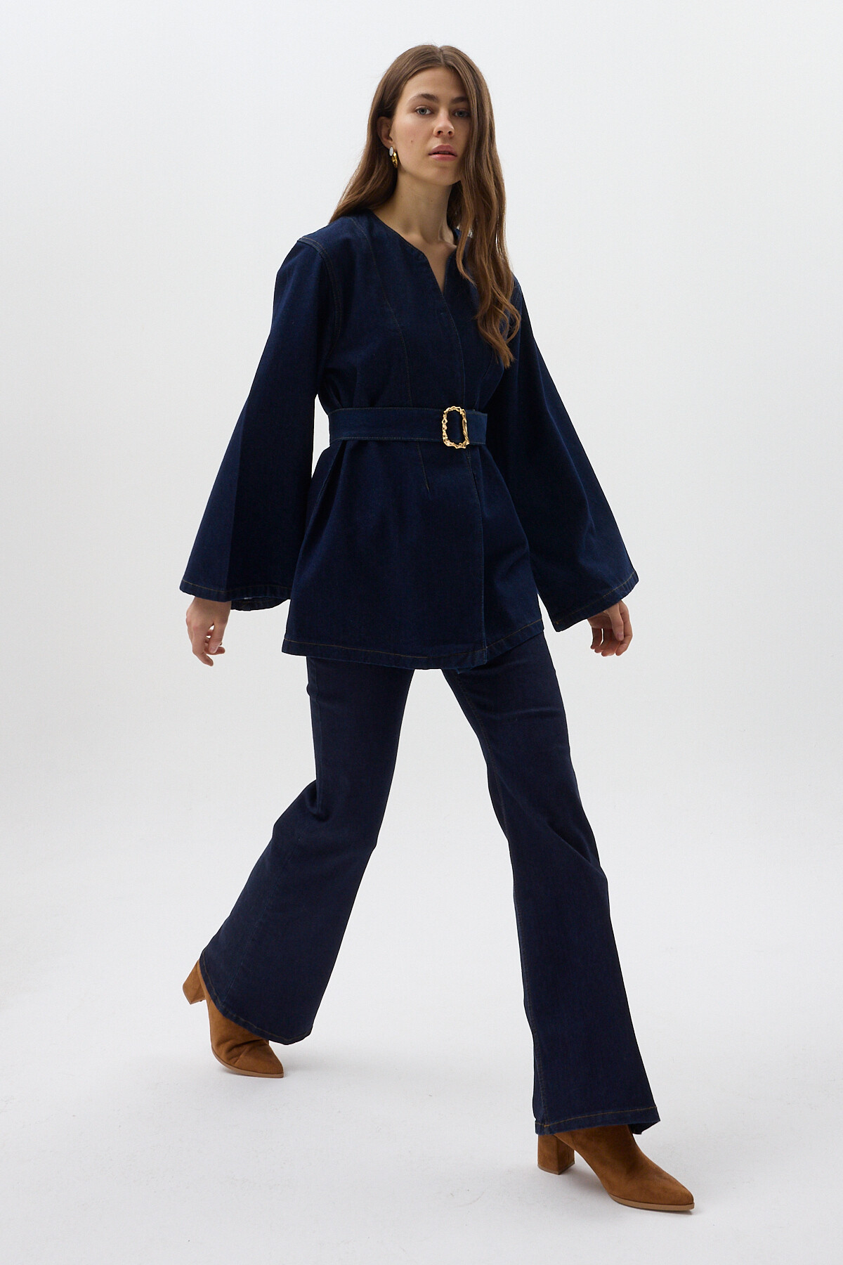 Lacivert Kemerli Jean Kadın Ceket 0083 - RAYS (1)