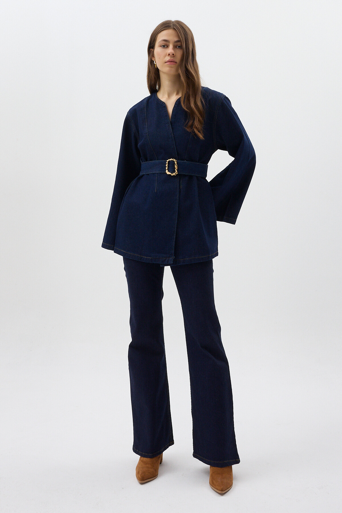 Lacivert Kemerli Jean Kadın Ceket 0083 - 3