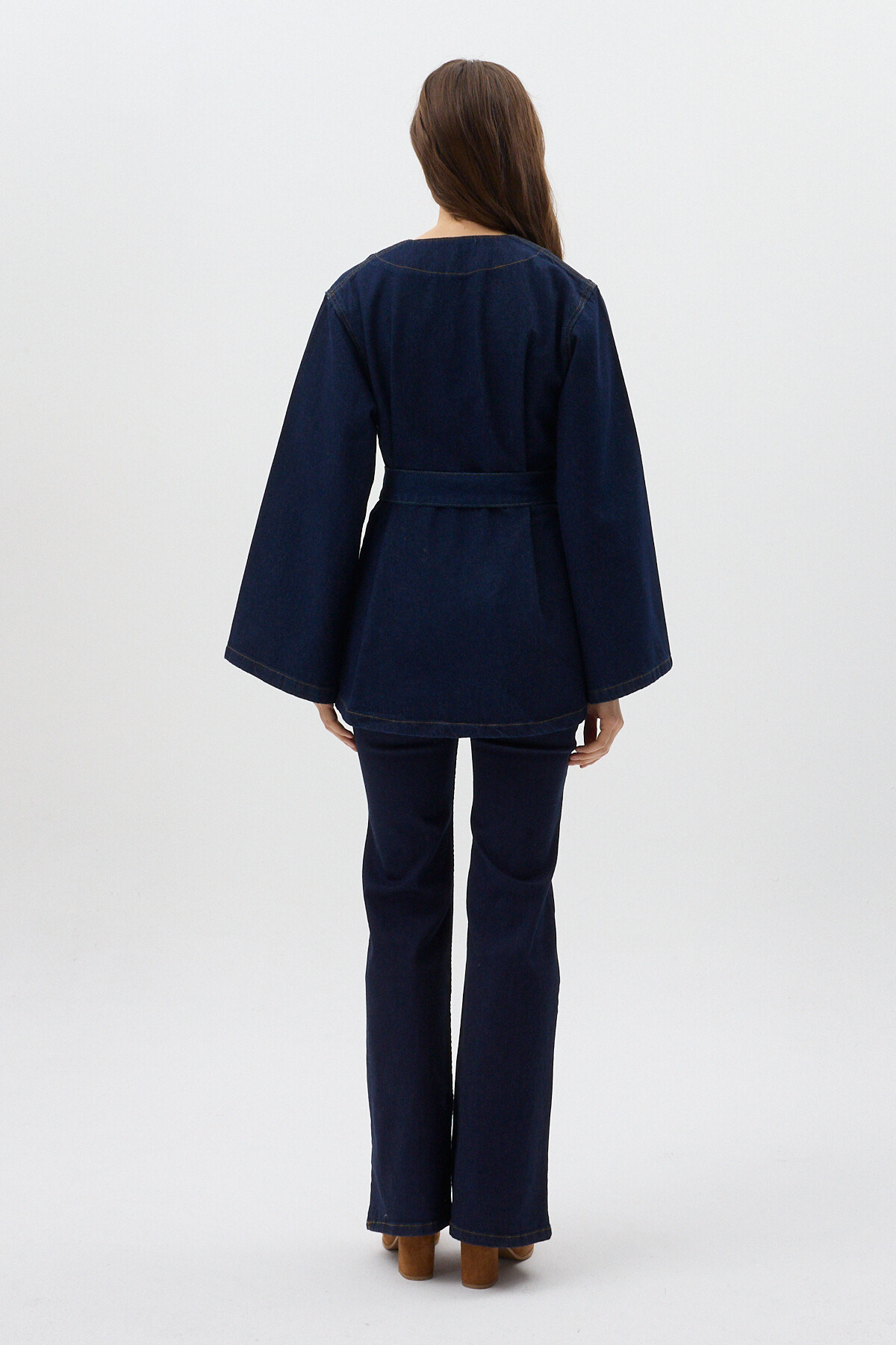 Lacivert Kemerli Jean Kadın Ceket 0083 - 5