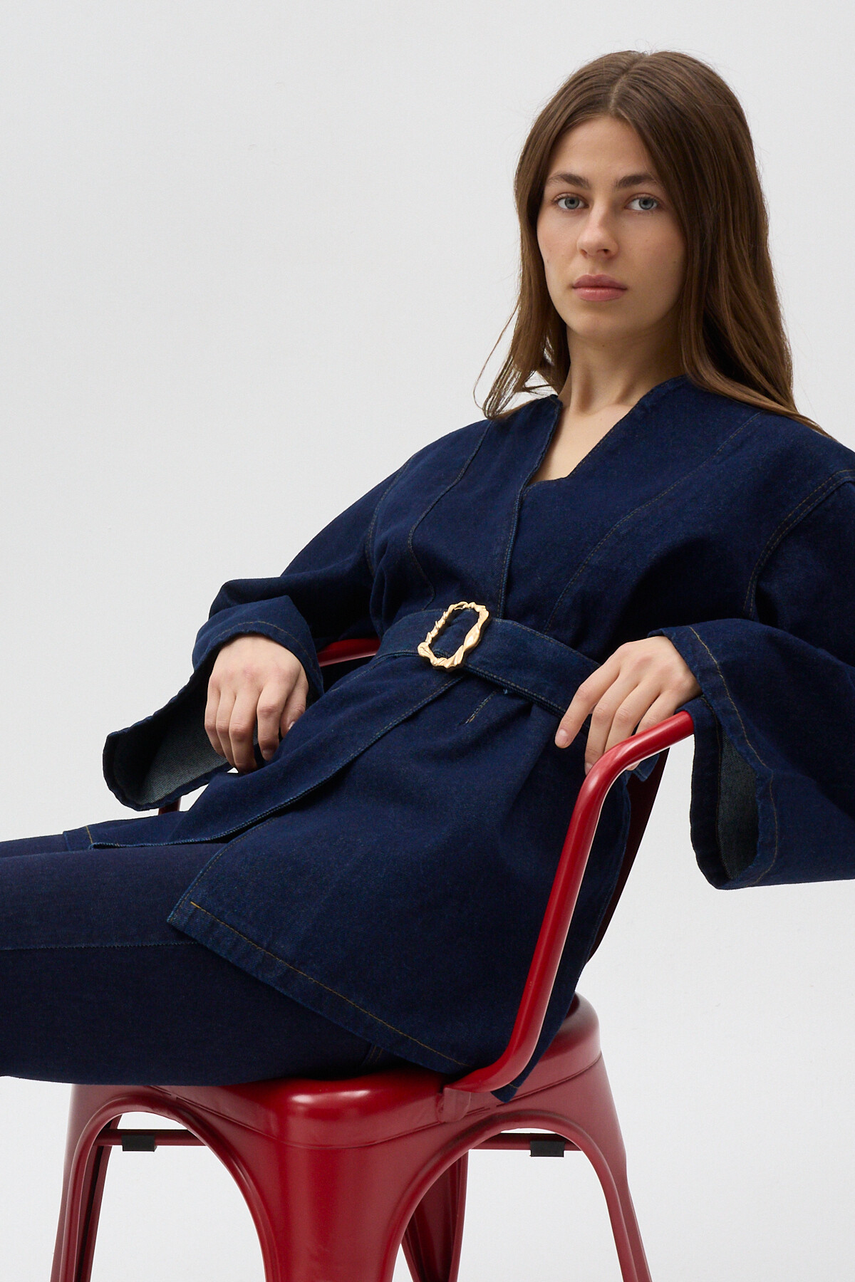 Lacivert Kemerli Jean Kadın Ceket 0083 - 6