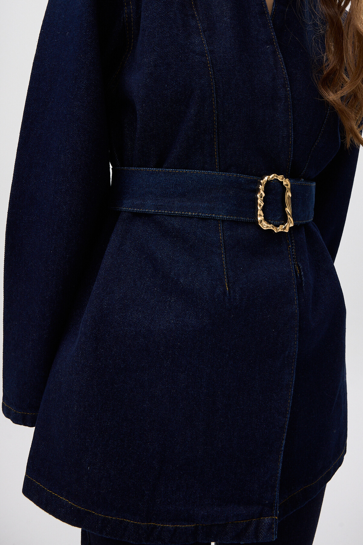 Lacivert Kemerli Jean Kadın Ceket 0083 - 4