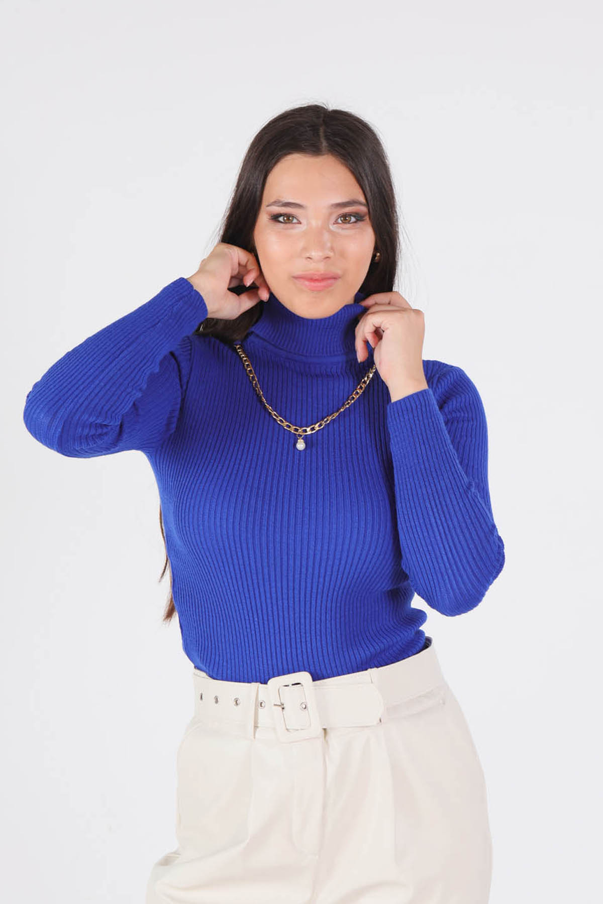 Saks Balıkçı Yaka Kolye Detay Kazak 009 - 2