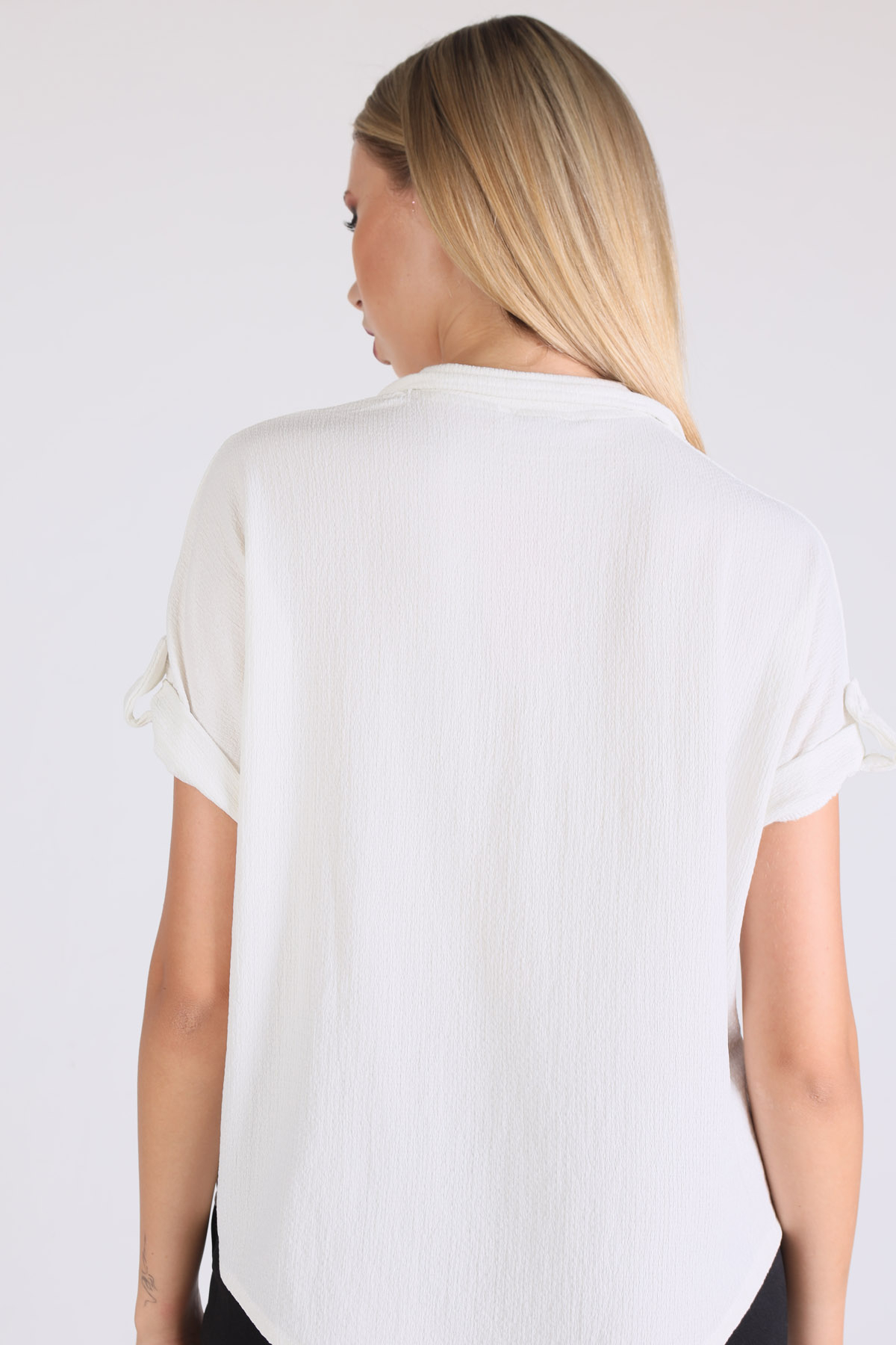 0090 Kol Detay Gömlek Beyaz - 3