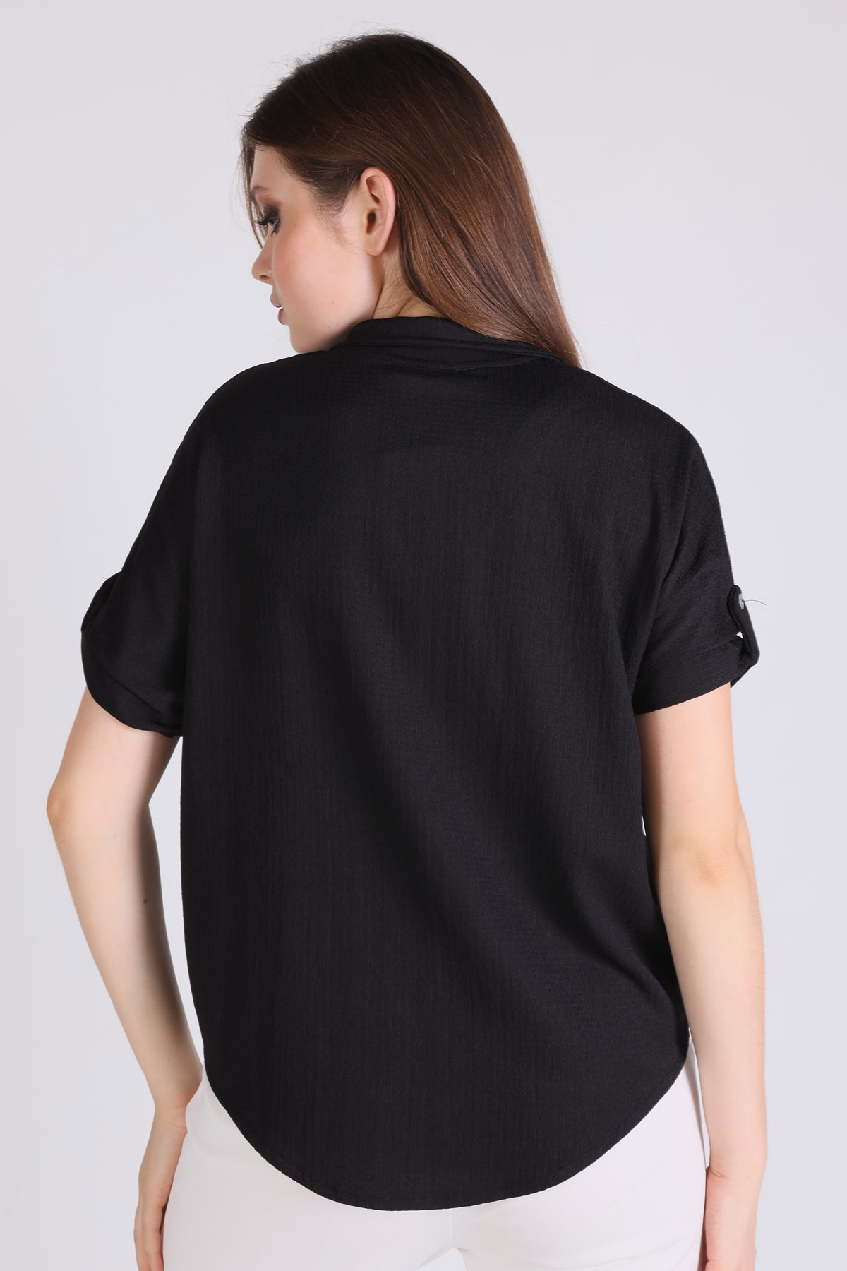 0090 Kol Detay Gömlek Siyah - 4