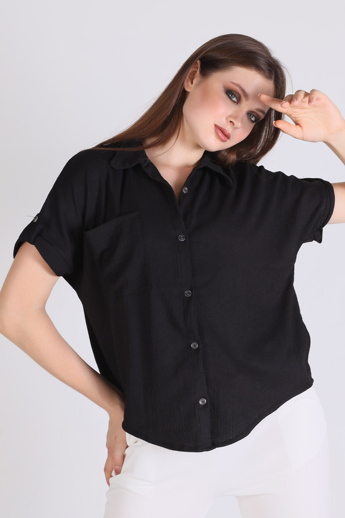 Siyah Kol Detay Gömlek 0090 - 1