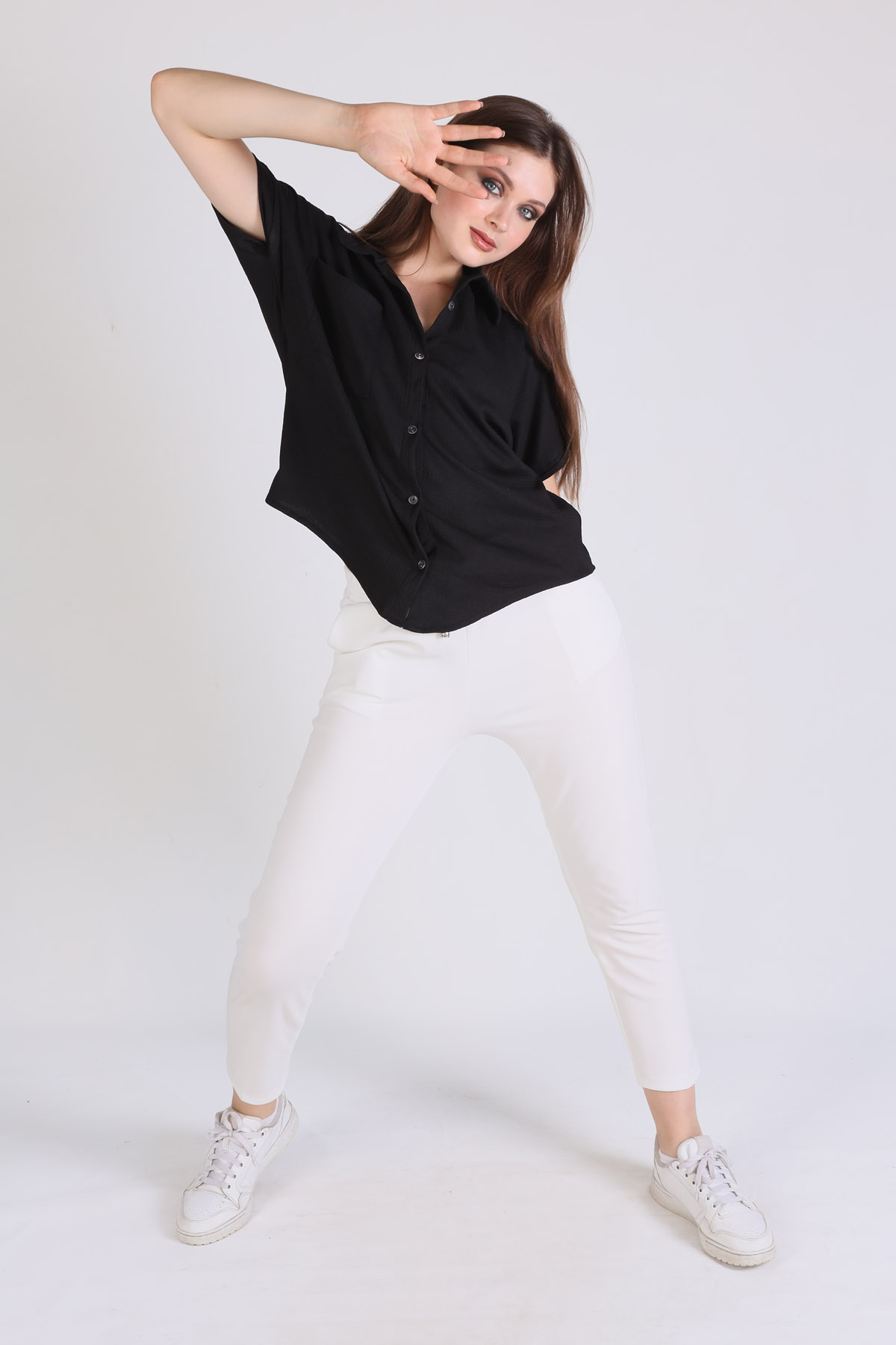 Siyah Kol Detay Gömlek 0090 - 2