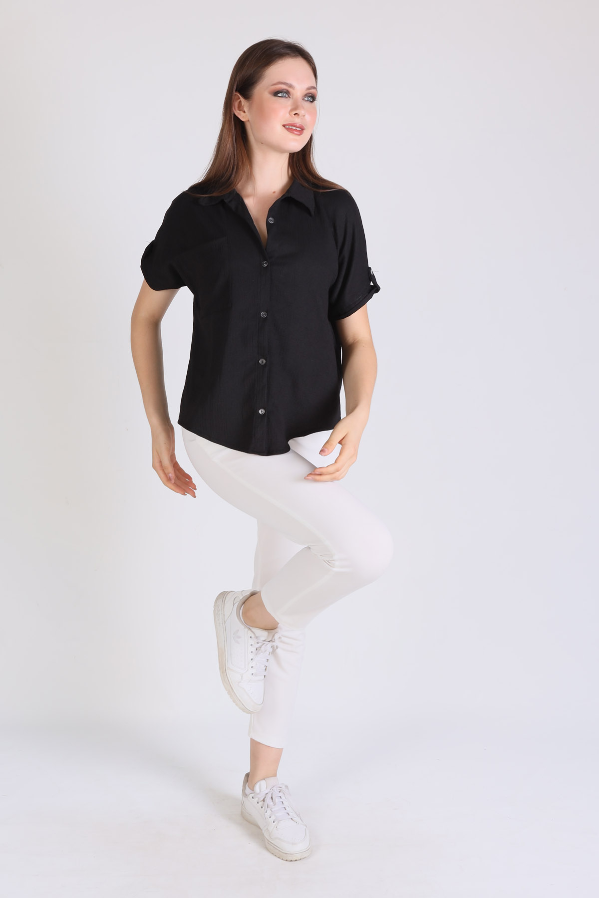 Siyah Kol Detay Gömlek 0090 - 3