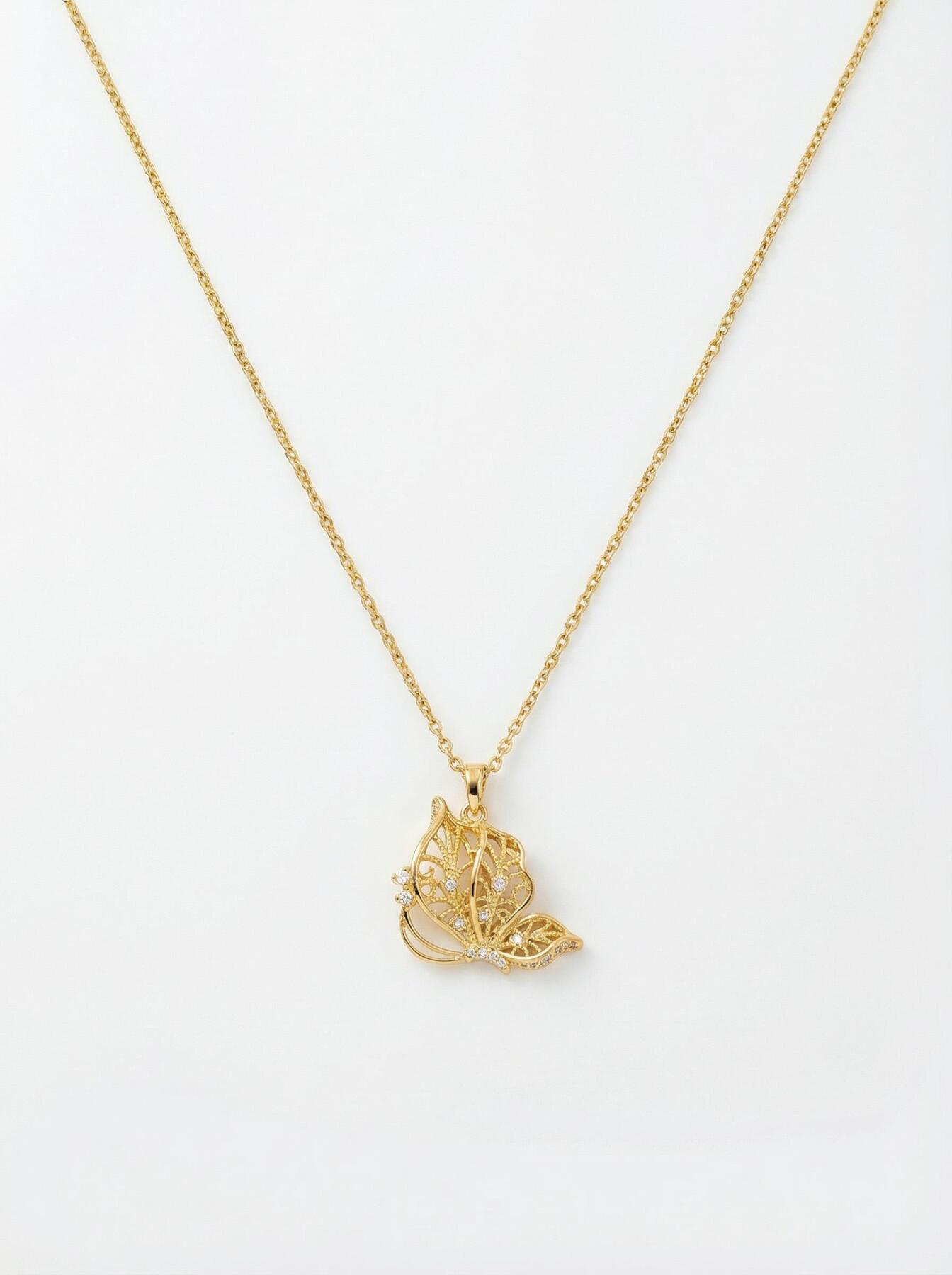 0104 Kelebek Figürlü Kolye Gold - 1