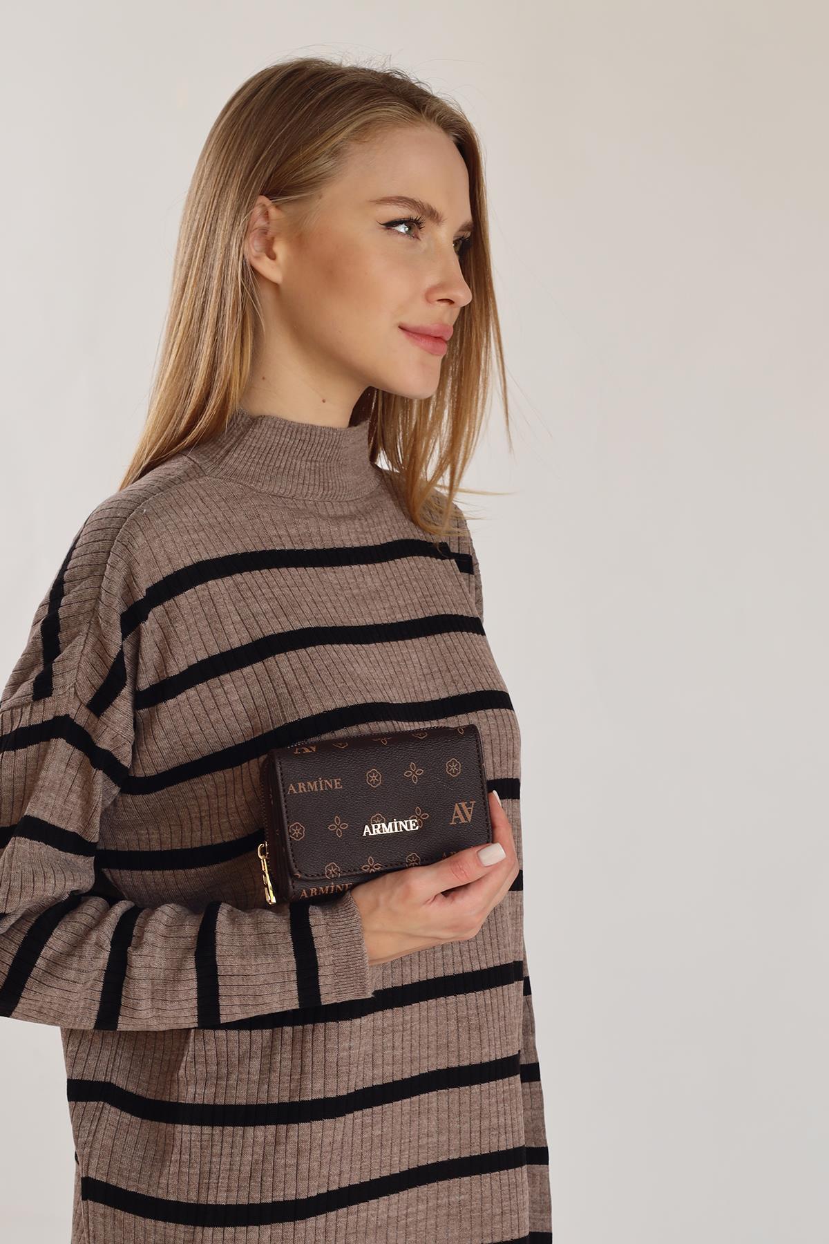 Kahve Ön Cepli Baskılı Cüzdan 011 