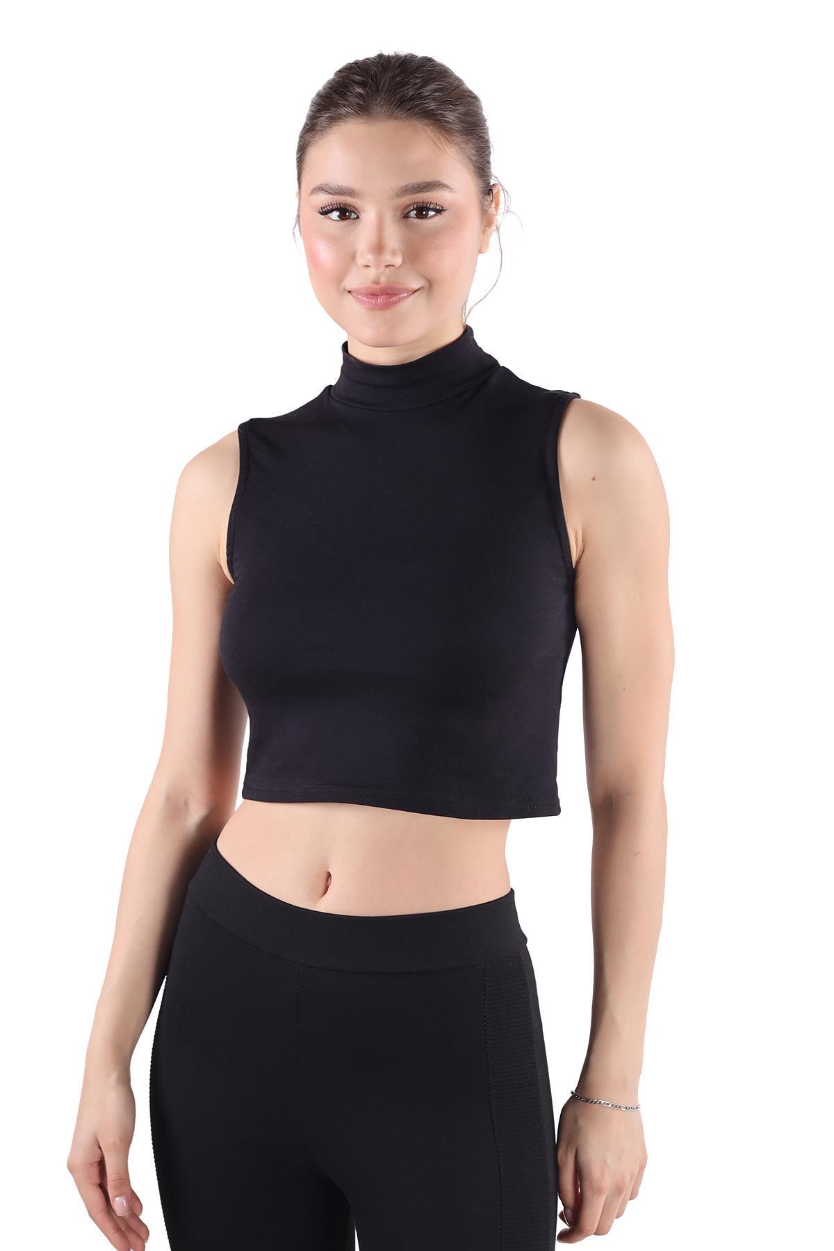 013 Balıkçı Yaka Sıfır Kol Bluz Siyah 