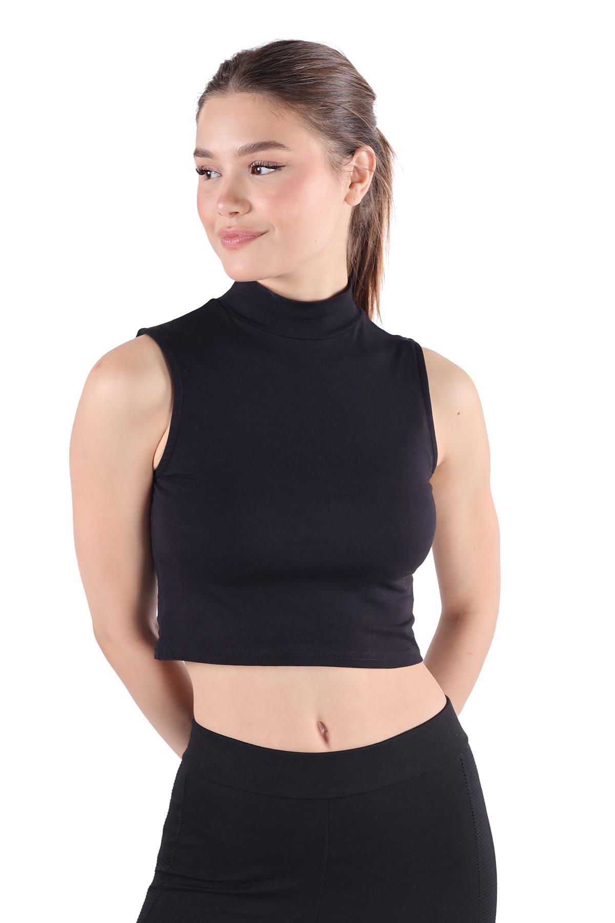 013 Balıkçı Yaka Sıfır Kol Bluz Siyah - 8