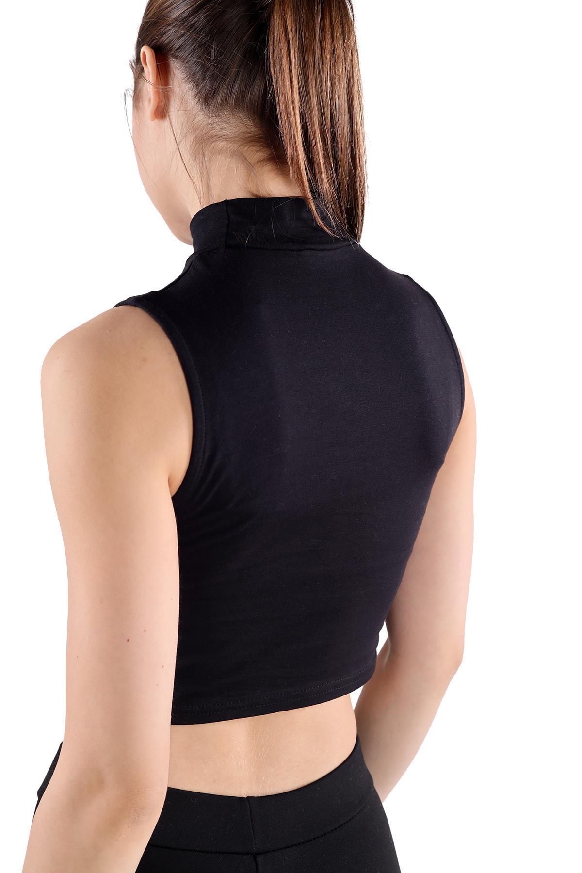 013 Balıkçı Yaka Sıfır Kol Bluz Siyah - 5