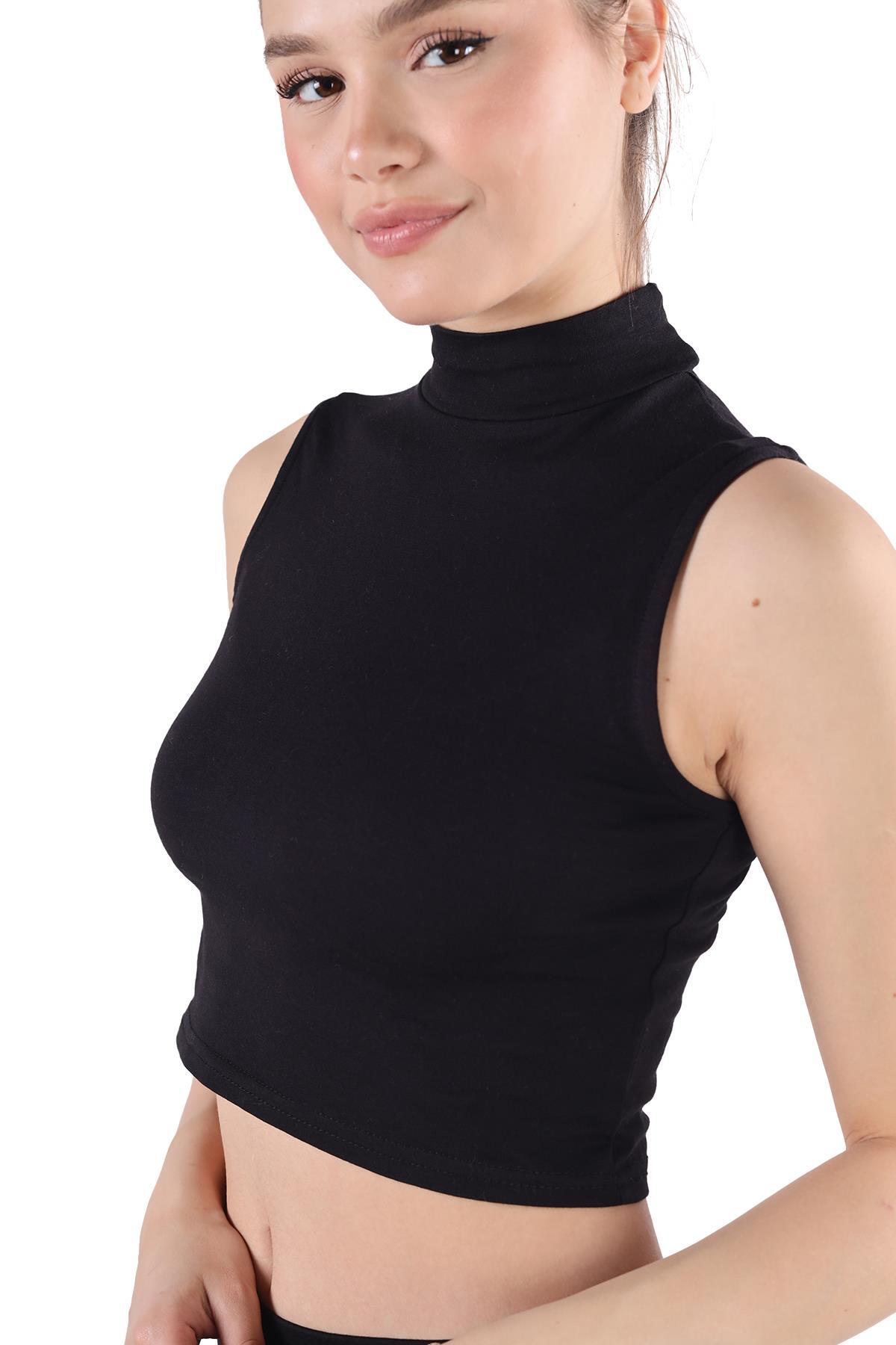 Siyah Balıkçı Yaka Sıfır Kol Bluz 013 - 2