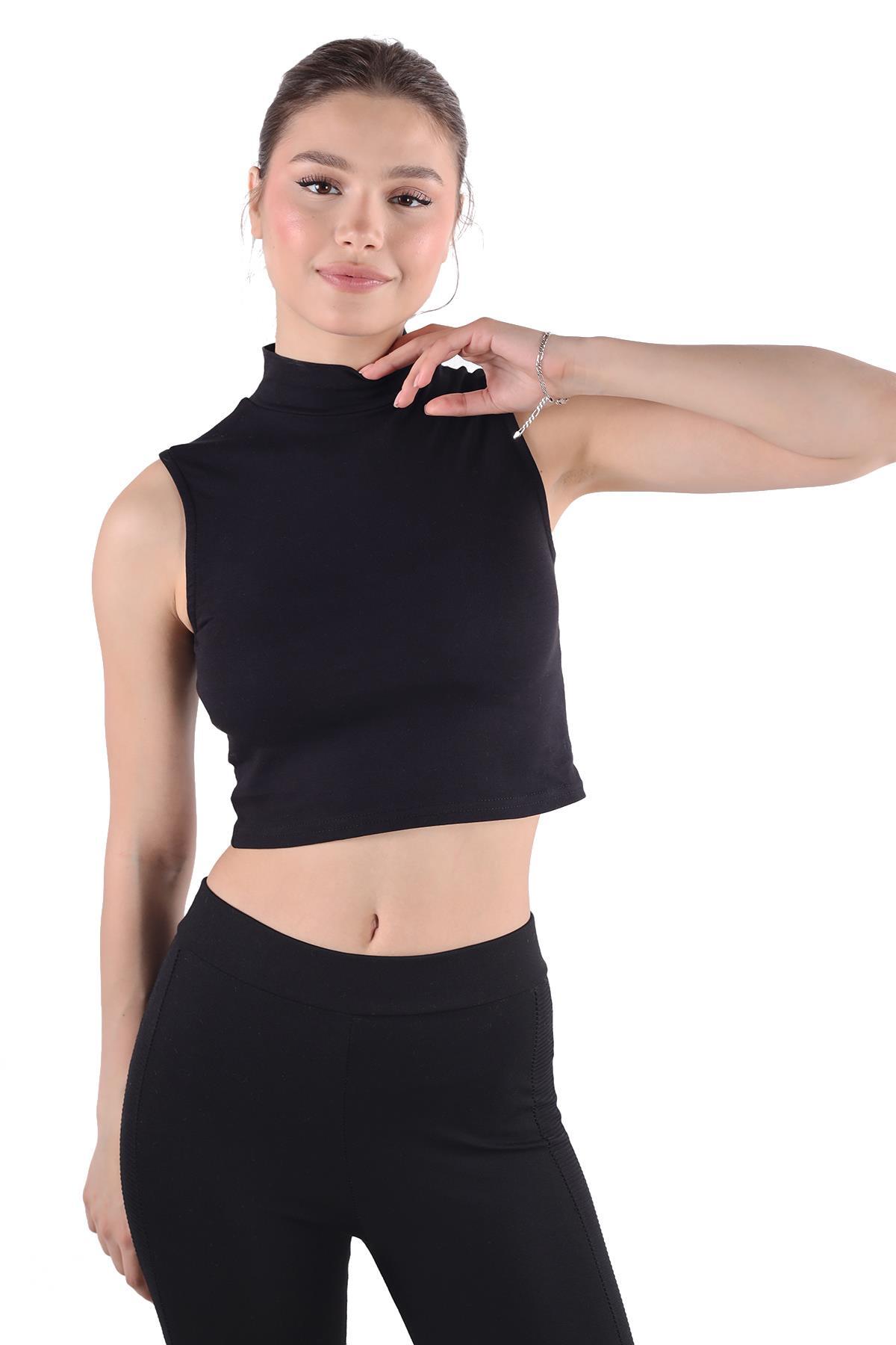 Siyah Balıkçı Yaka Sıfır Kol Bluz 013 - 6