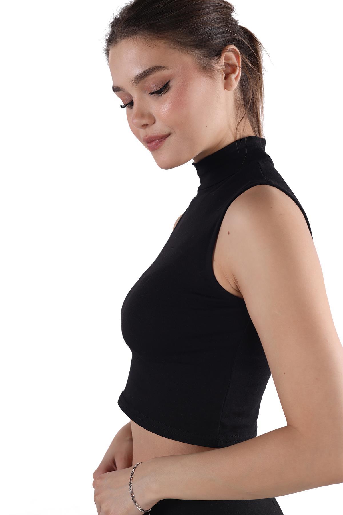 Siyah Balıkçı Yaka Sıfır Kol Bluz 013 - 7