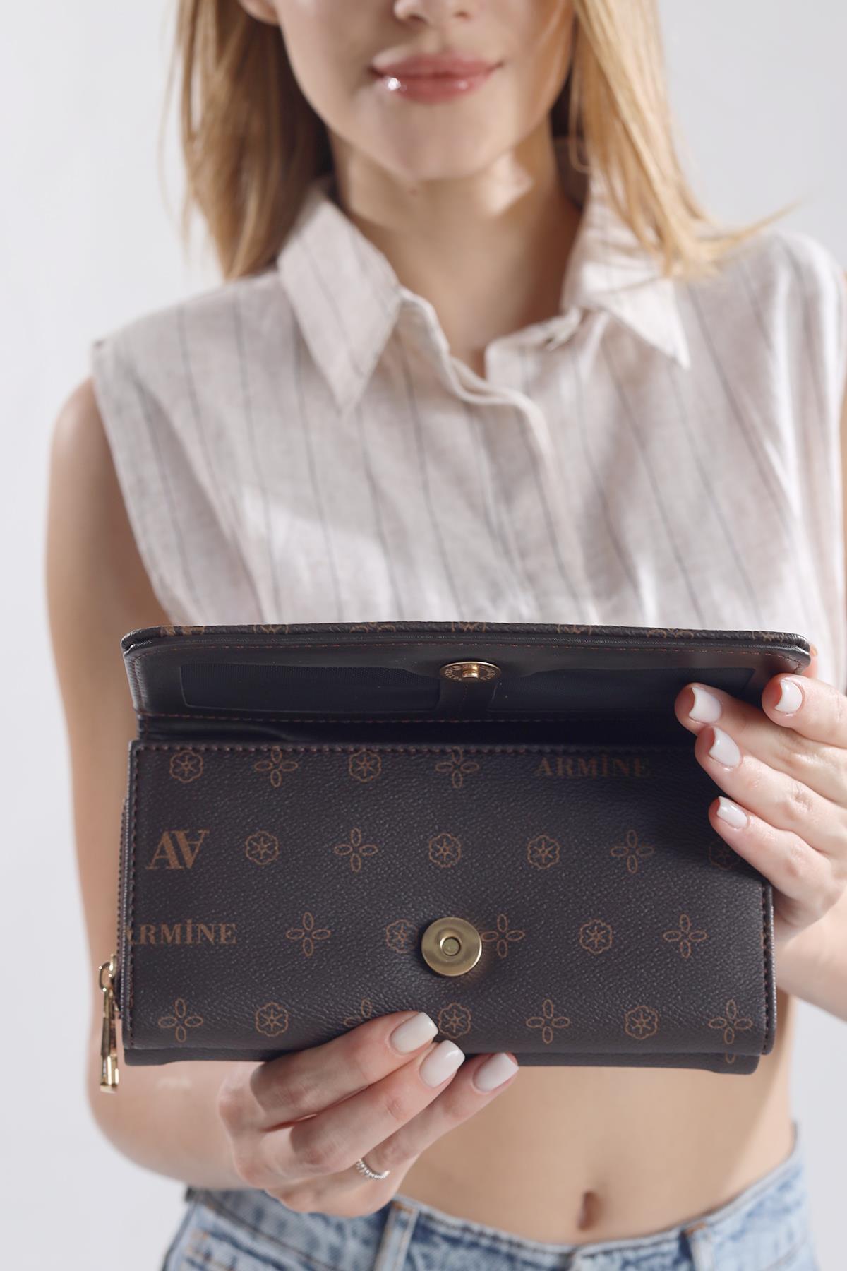 Kahve Baskılı Fermuarlı Cüzdan 013 - 4