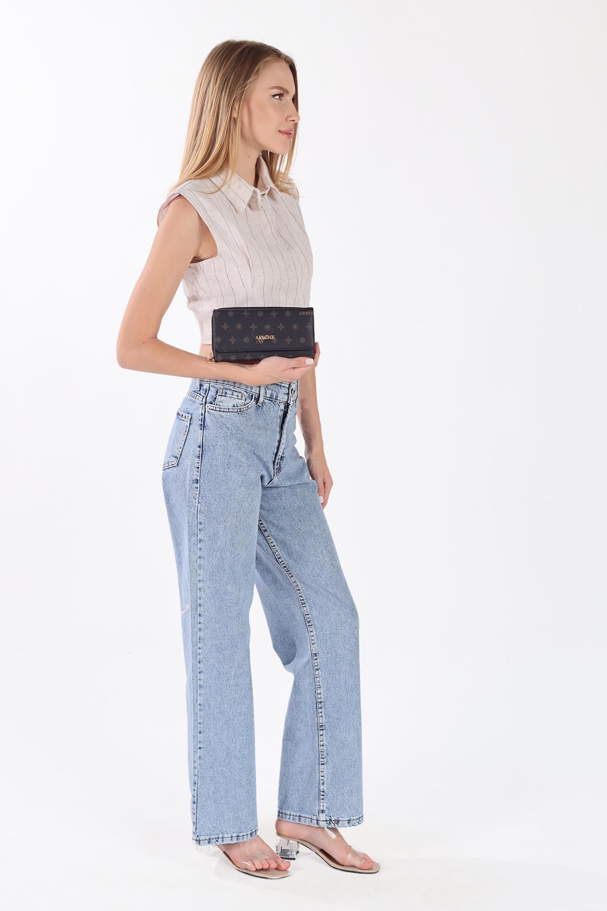 Siyah Baskılı Fermuarlı Cüzdan 013 - 3