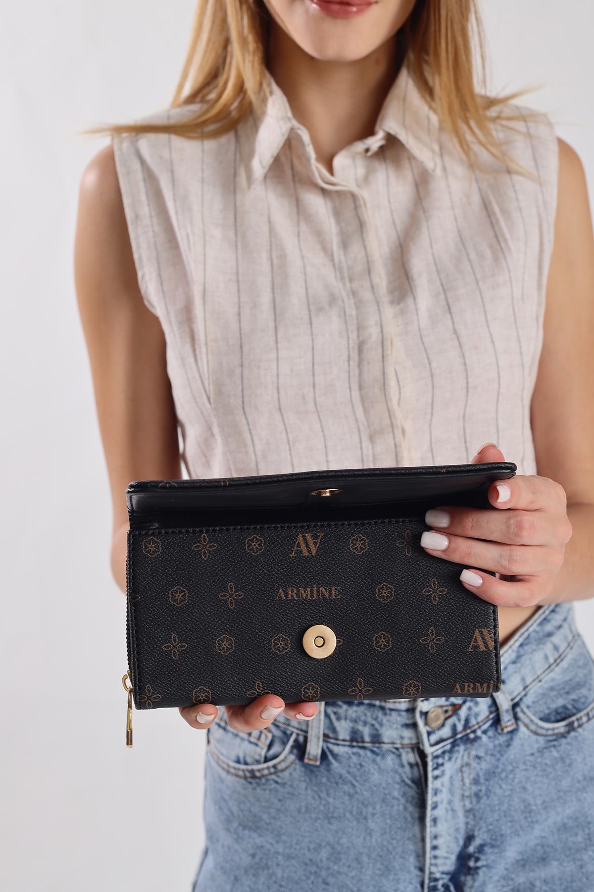 Siyah Baskılı Fermuarlı Cüzdan 013 - 4