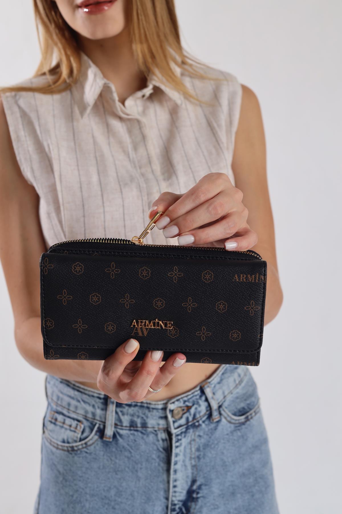 Siyah Baskılı Fermuarlı Cüzdan 013 - 5