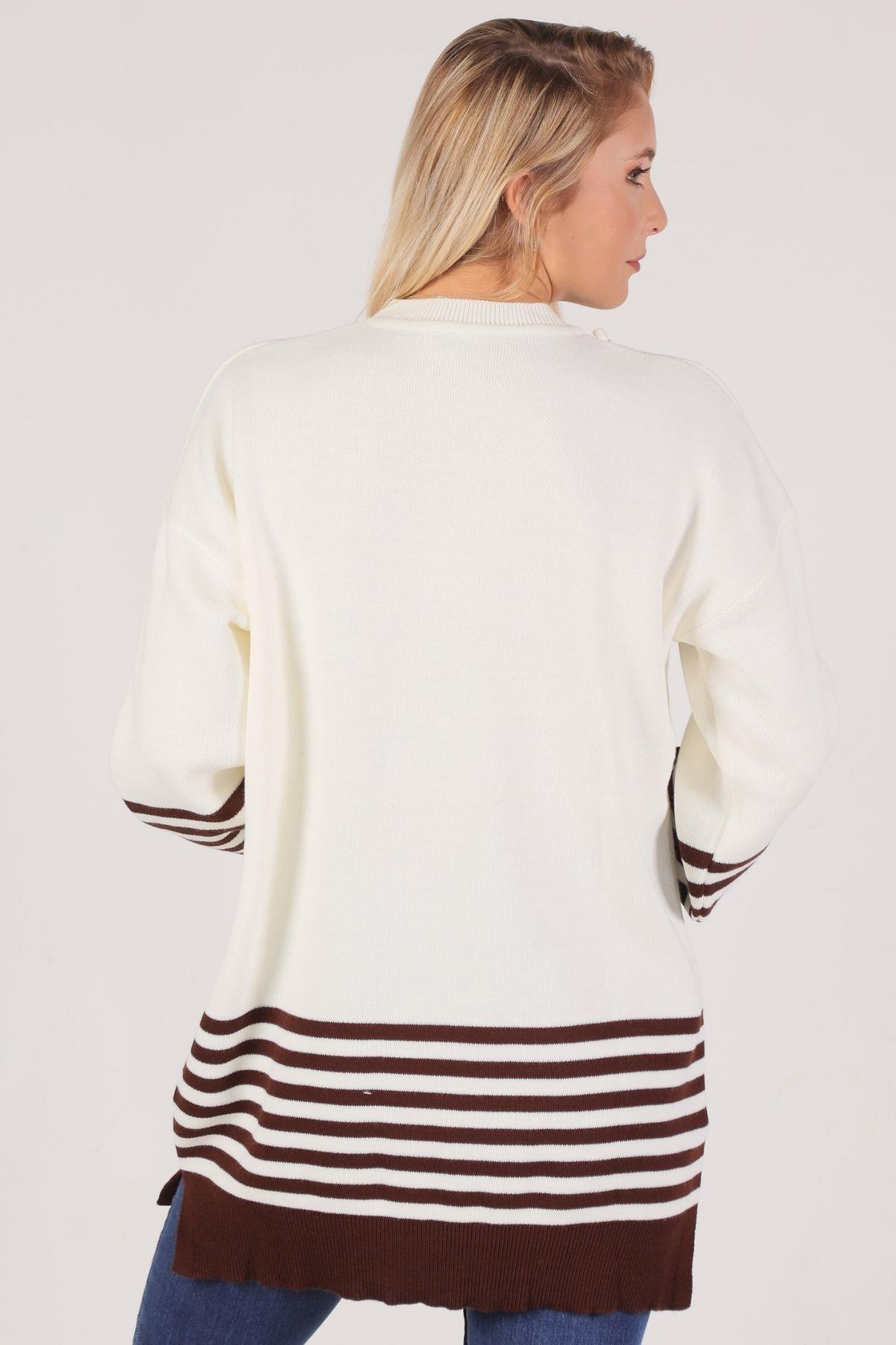 014 Kol Etek Çizgi Detay Tunik Acı Kahve - 3