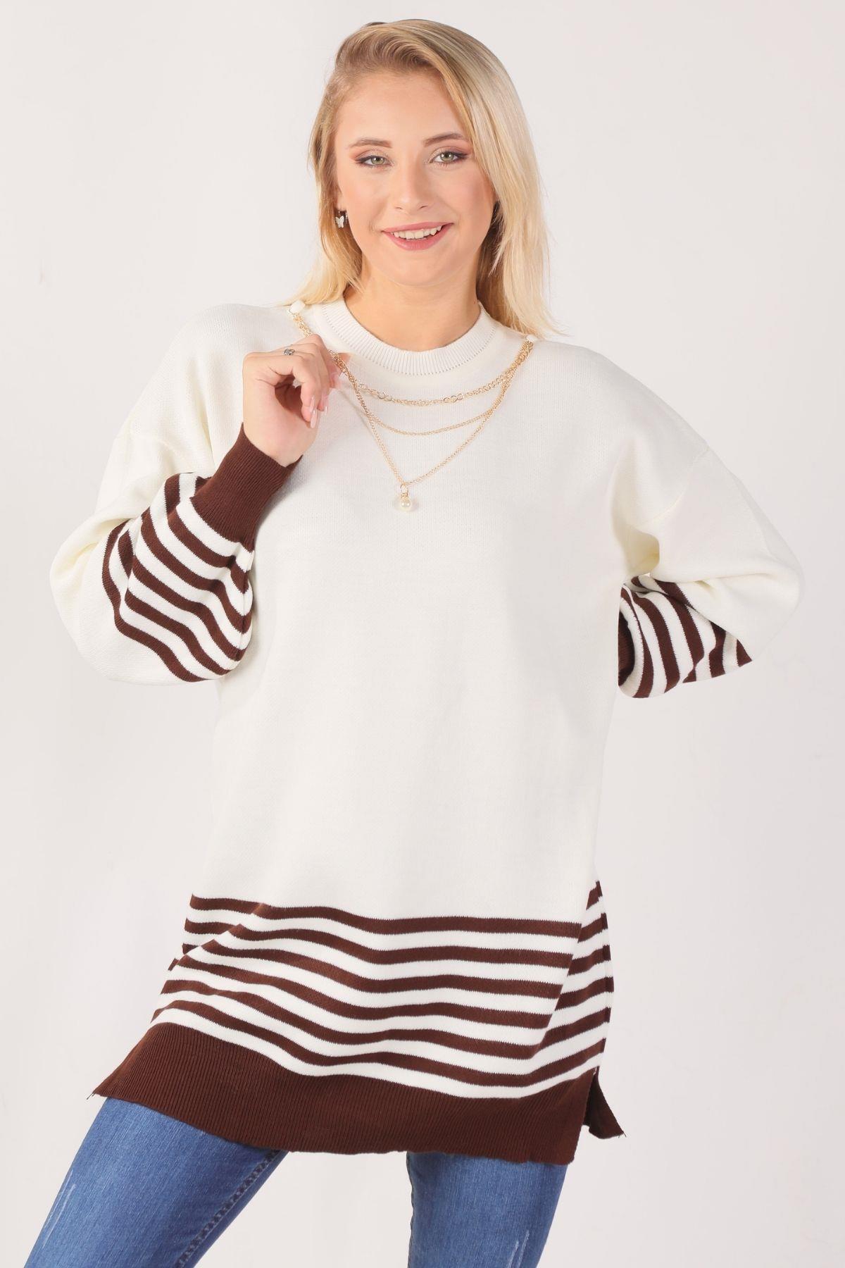 014 Kol Etek Çizgi Detay Tunik Acı Kahve - 2