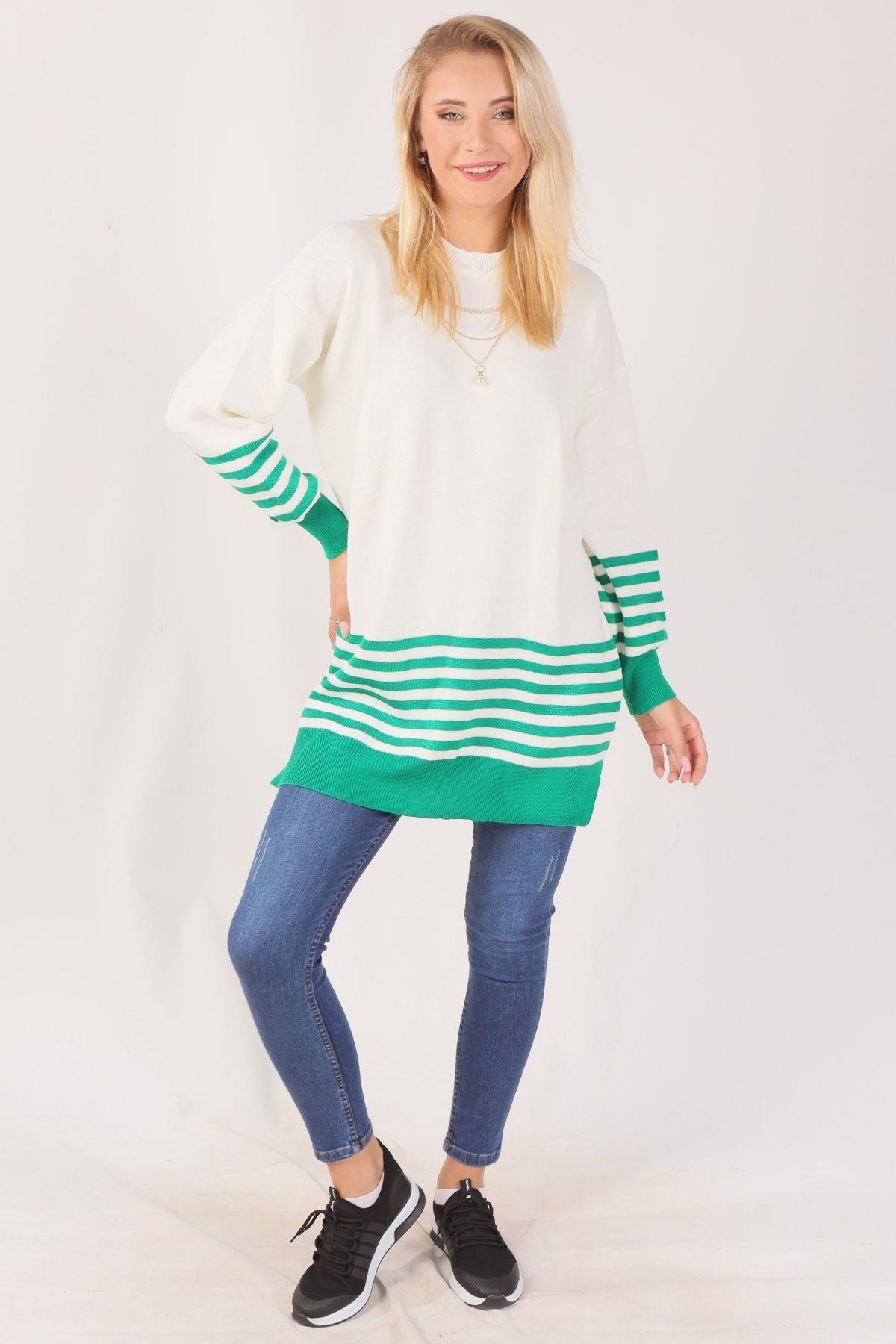 014 Kol Etek Çizgi Detay Tunik Benetton Yeşili - 2