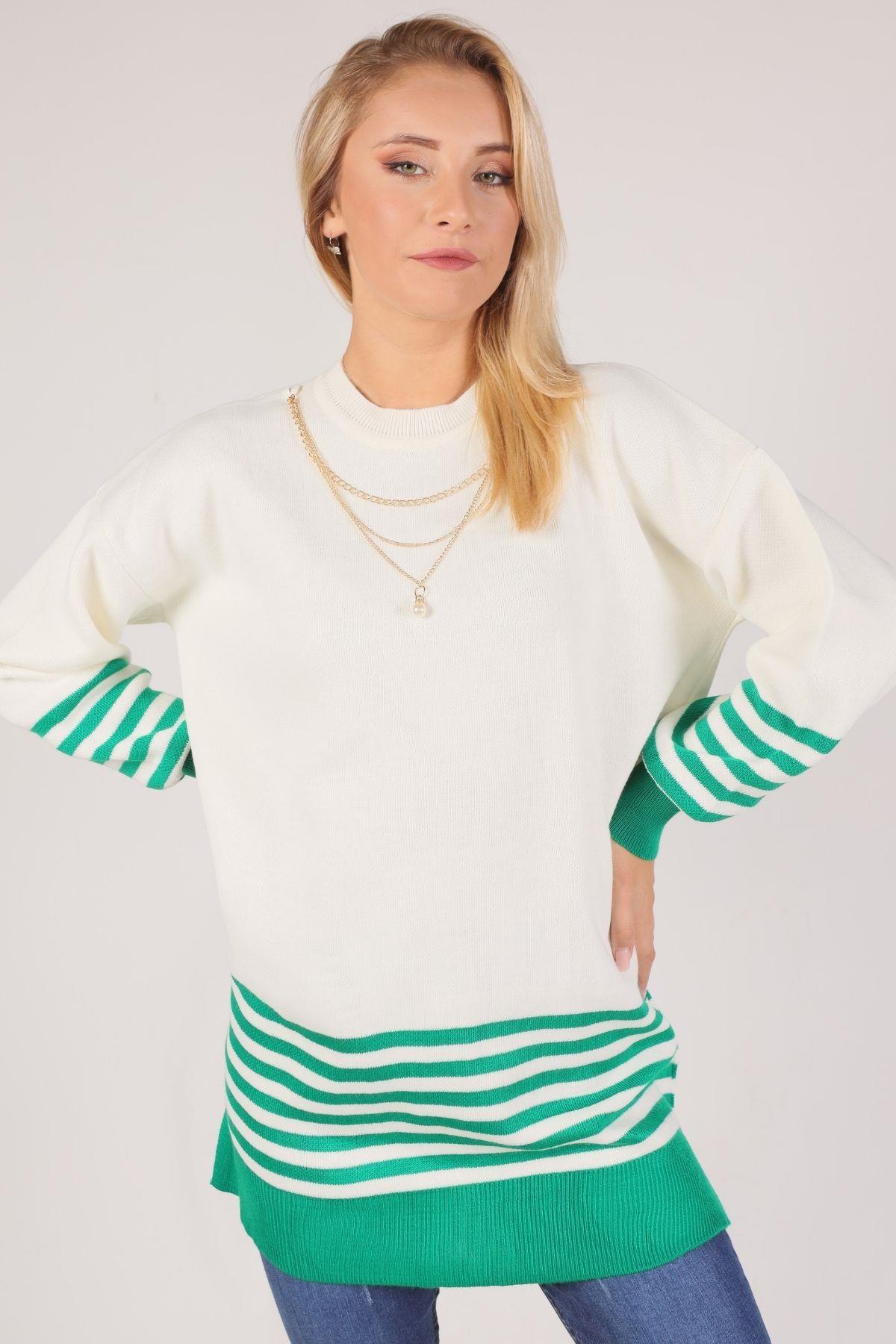 014 Kol Etek Çizgi Detay Tunik Benetton Yeşili - 3