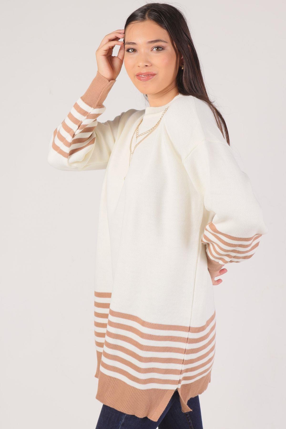 Bisküvi Kol Etek Çizgi Detay Kazak 014 - 2