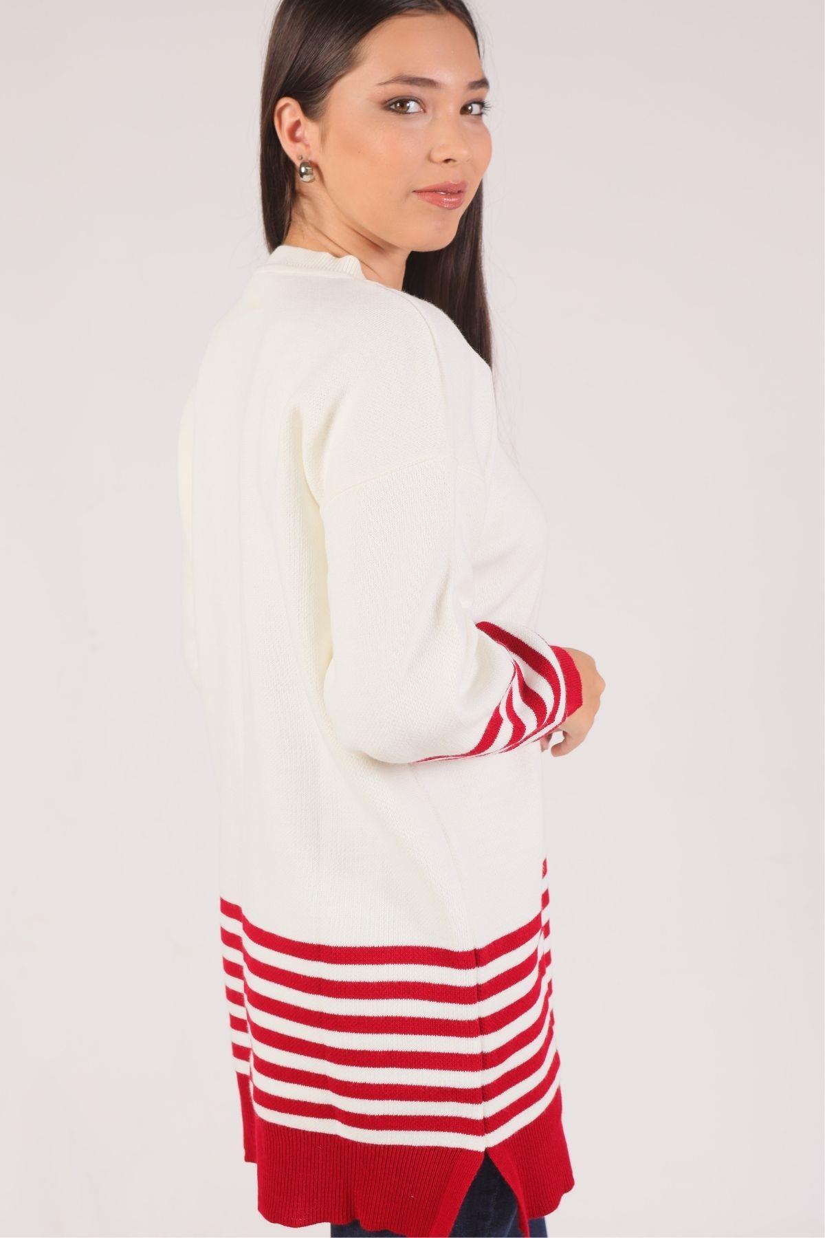 014 Kol Etek Çizgi Detay Tunik Kırmızı - 3