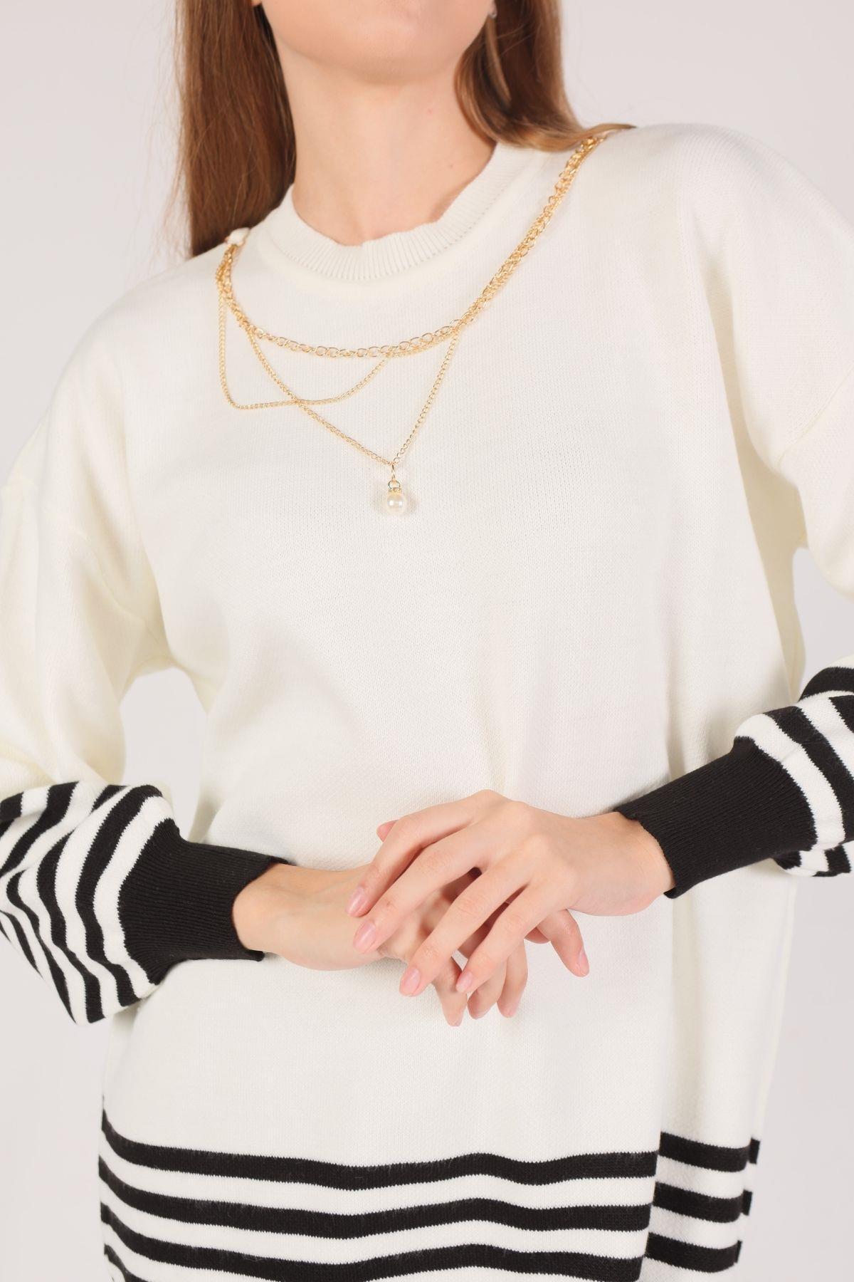 014 Kol Etek Çizgi Detay Tunik Siyah - 5