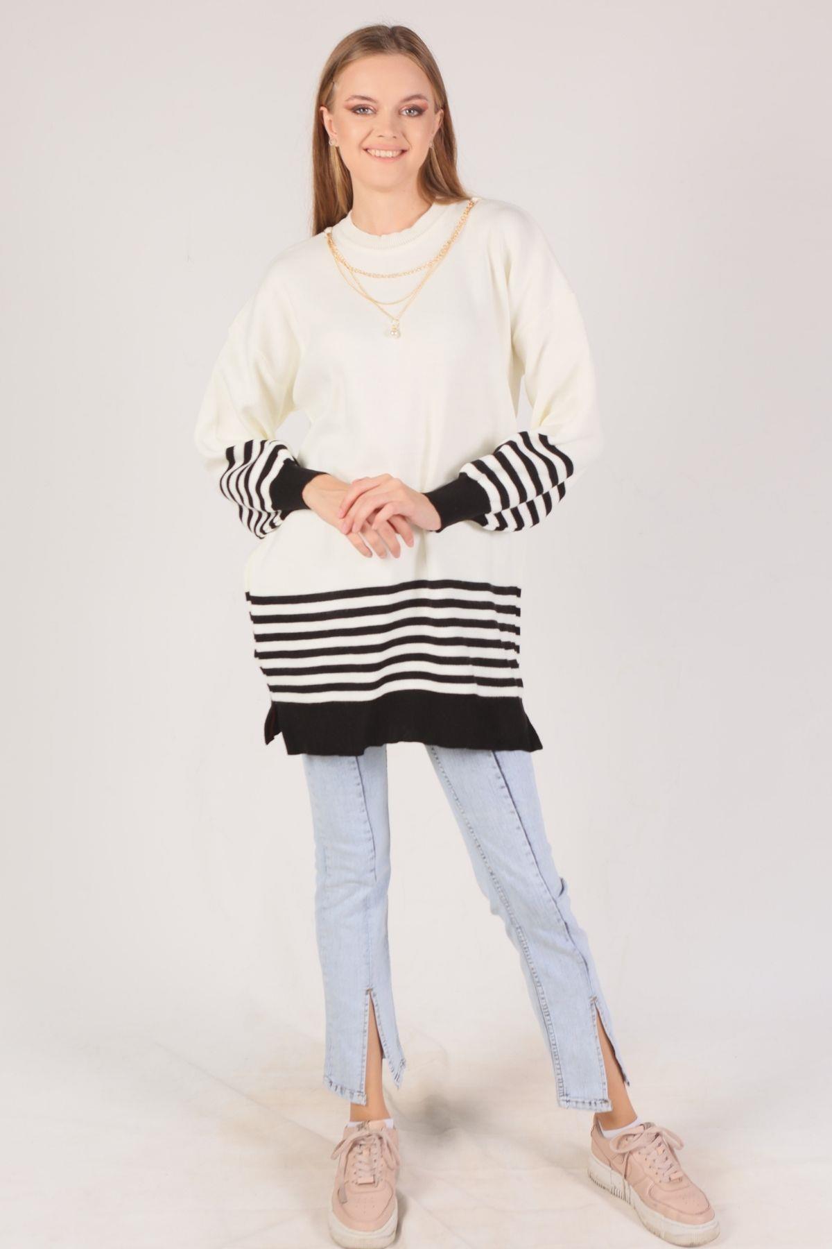 Siyah Kol Etek Çizgi Detay Kazak 014 