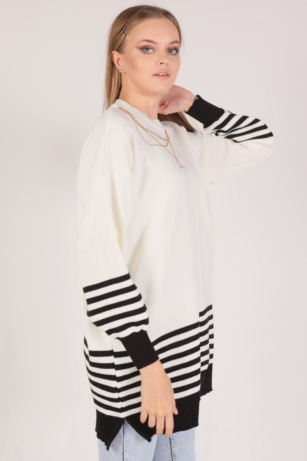 Siyah Kol Etek Çizgi Detay Kazak 014 - 2