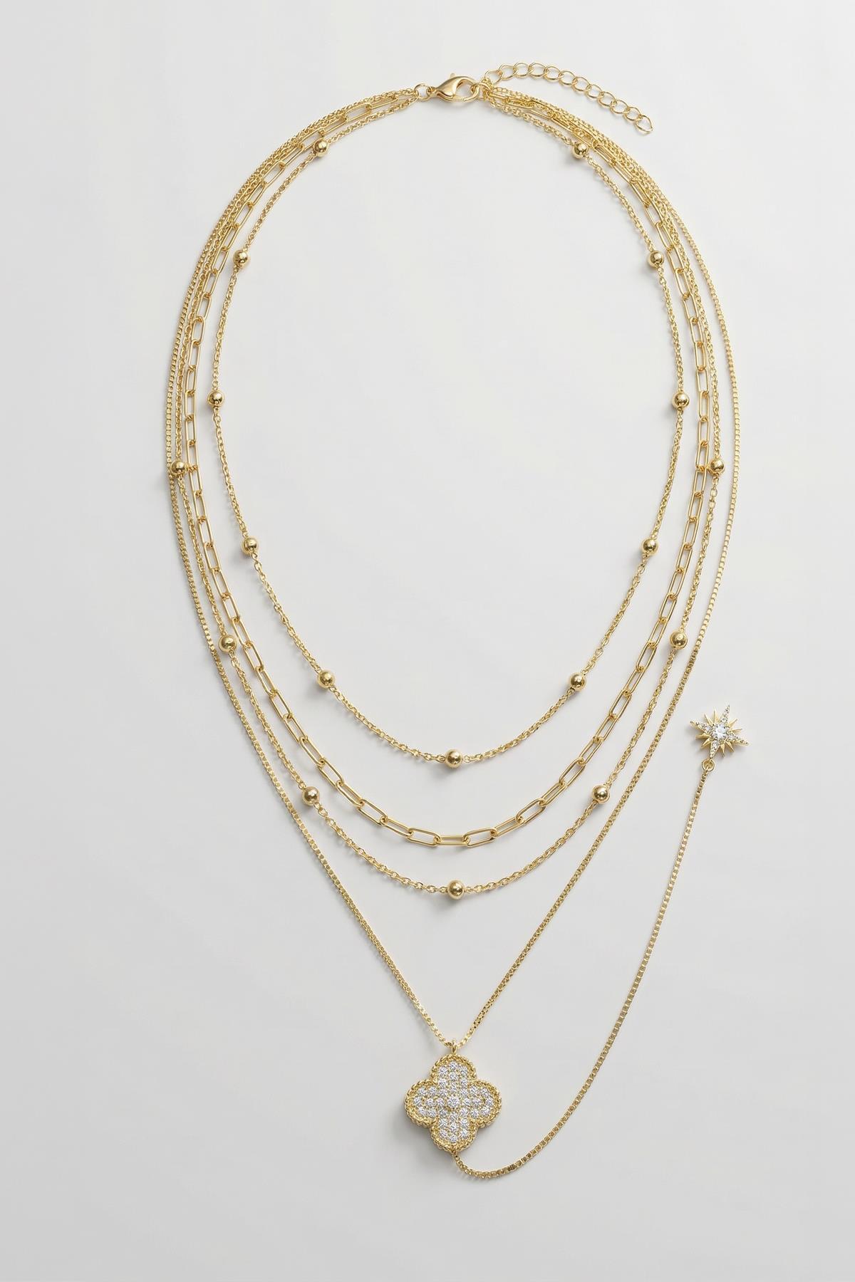 0140 Çoklu Yonca Kolye Gold - 1