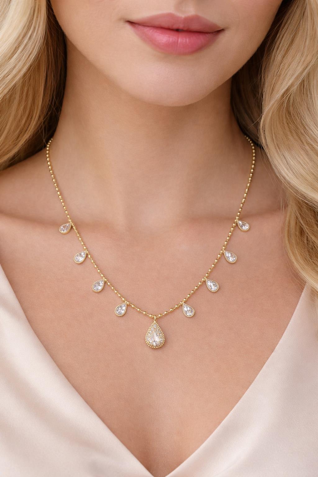 0141 Damla Figürlü Kararmaz Çelik Kolye Gold - RAYS