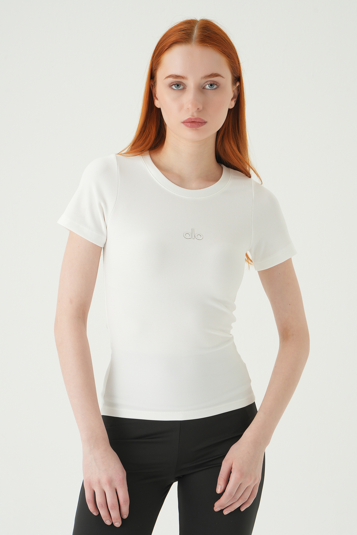 0149 Alo Baskılı Kısa Kol Tişört Ekru - 7