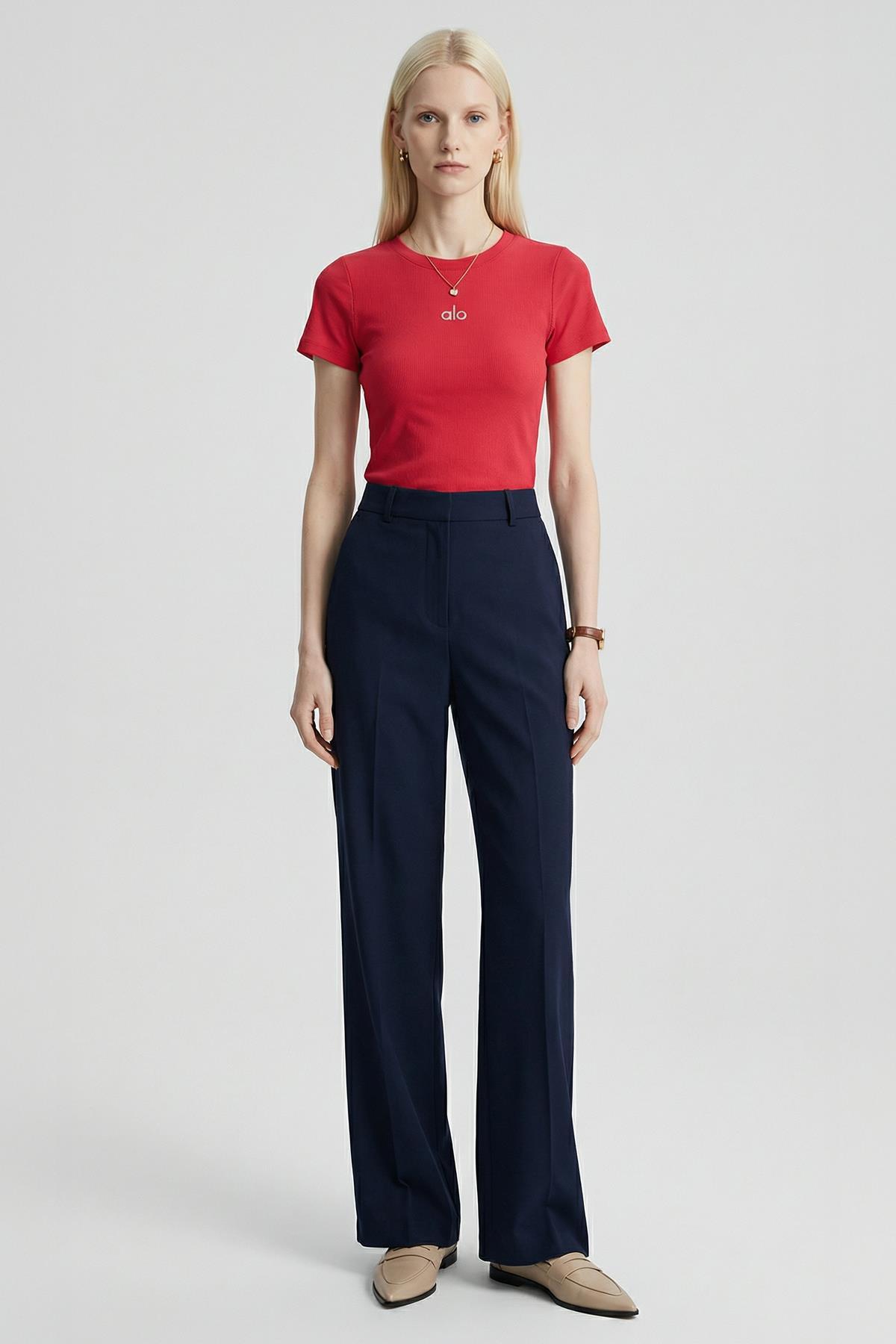 Kırmızı Baskılı Kısa Kol Tişört 0149 