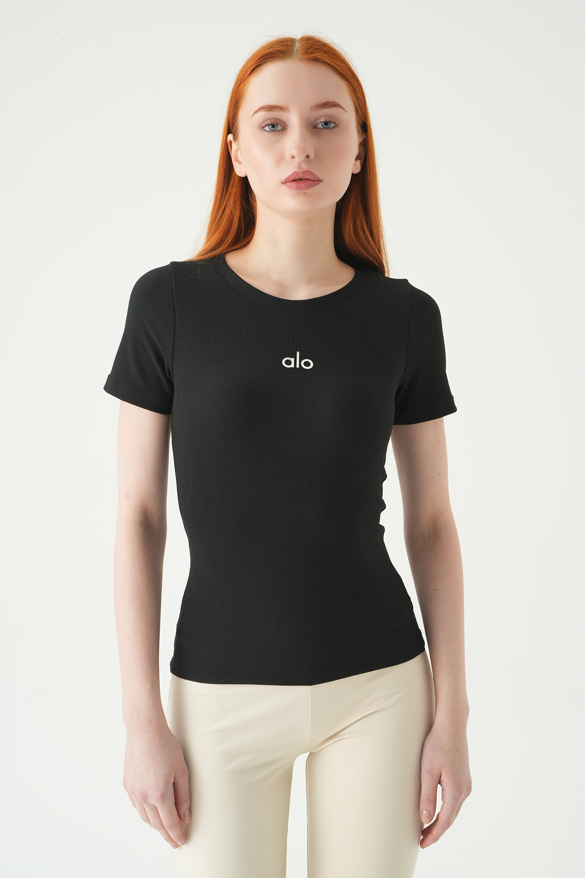 0149 Alo Baskılı Kısa Kol Tişört Siyah 