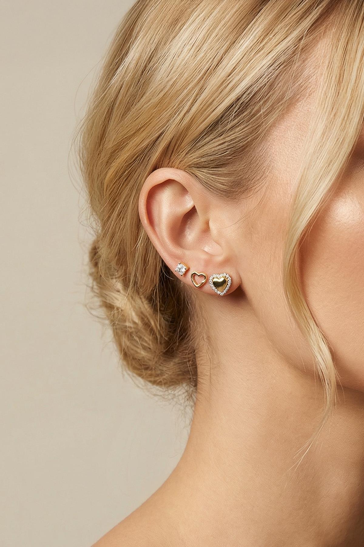 Gold Kalpli Çoklu Küpe Seti 0150 - 1