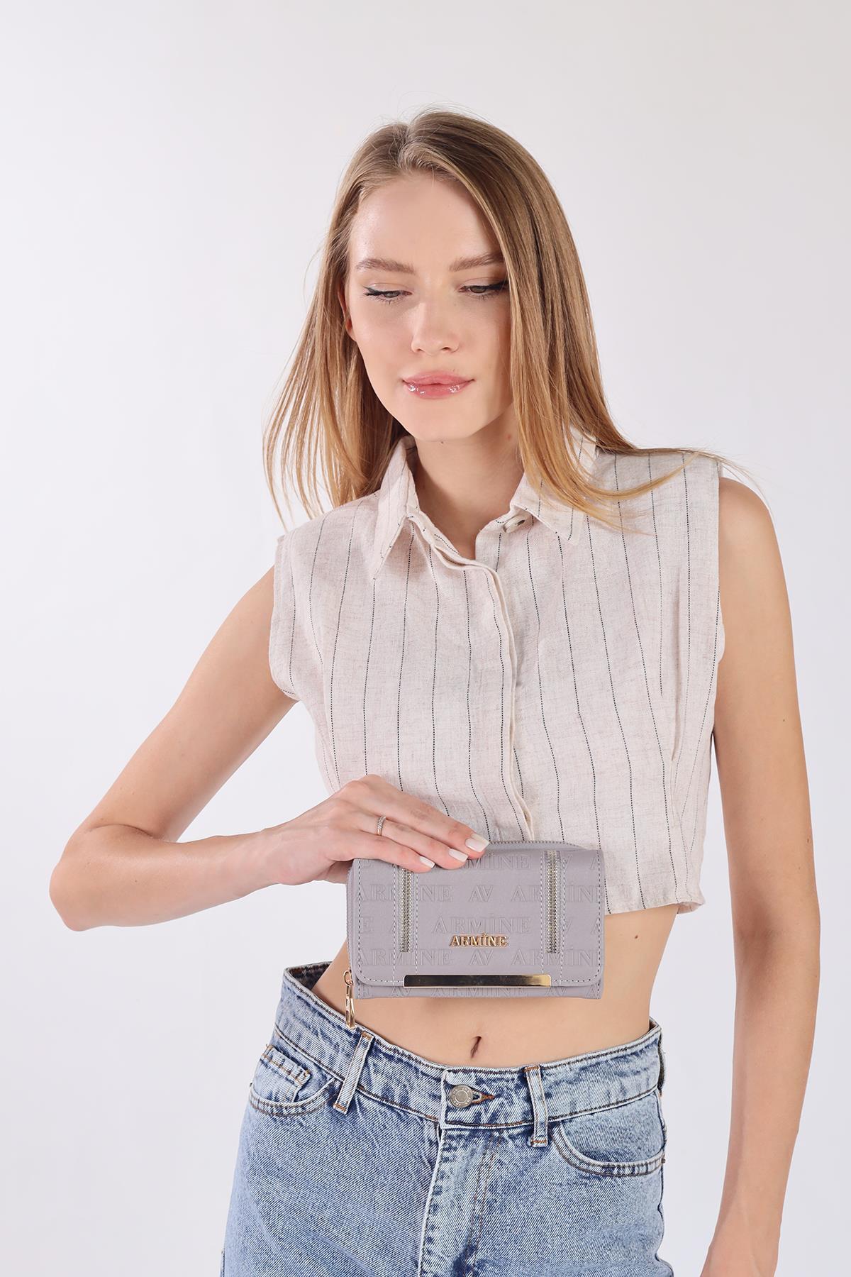 Gri Fermuar Detaylı Cüzdan 016 - 7