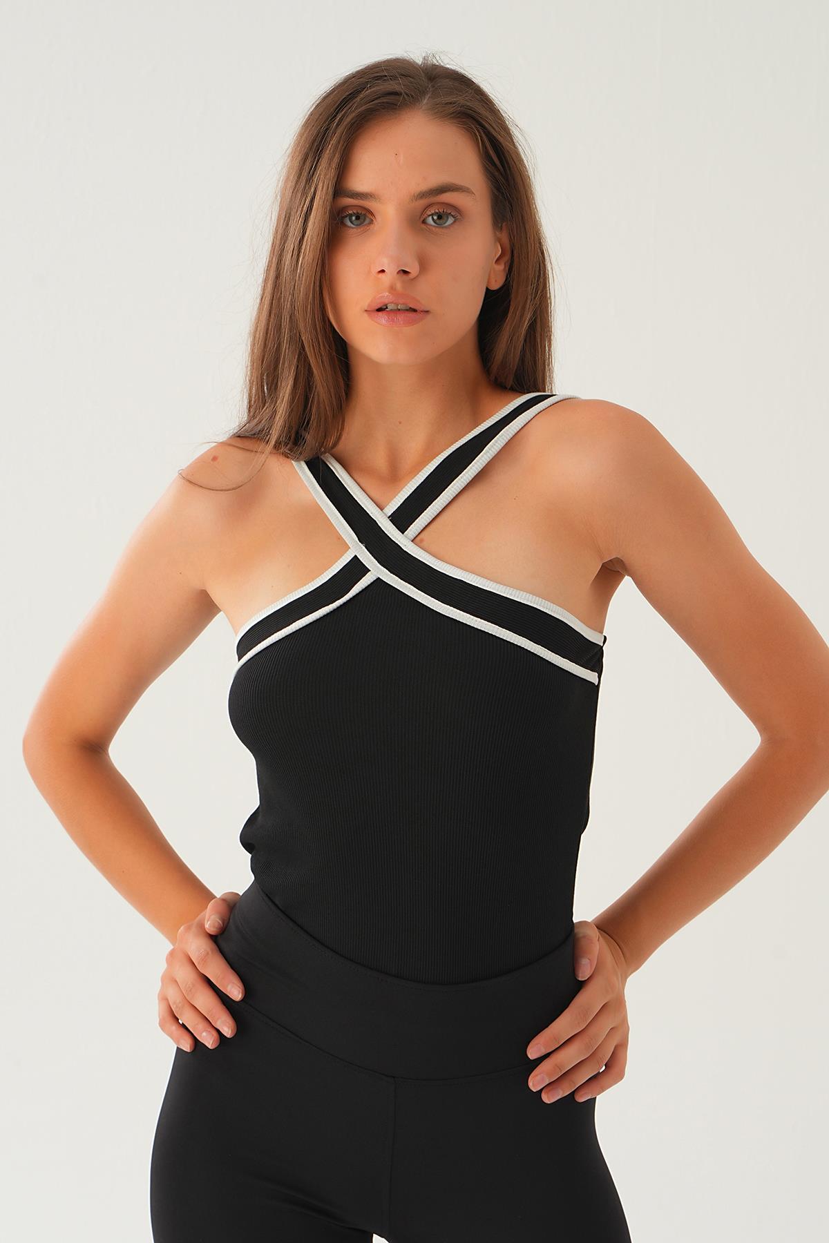 Siyah Zıbın Detay Çapraz Atlet 0216 - 2