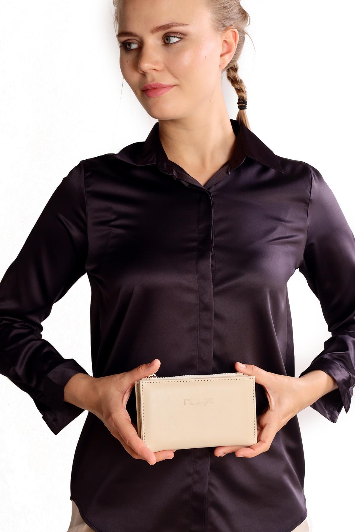 Krem Çıtçıtlı Fermuarlı Cüzdan 023 - 2