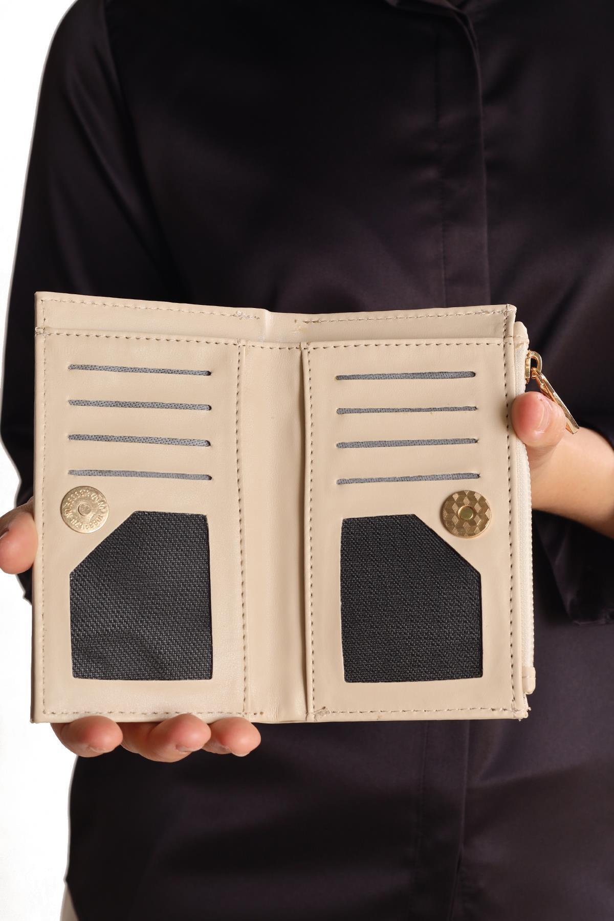 Krem Çıtçıtlı Fermuarlı Cüzdan 023 - 3