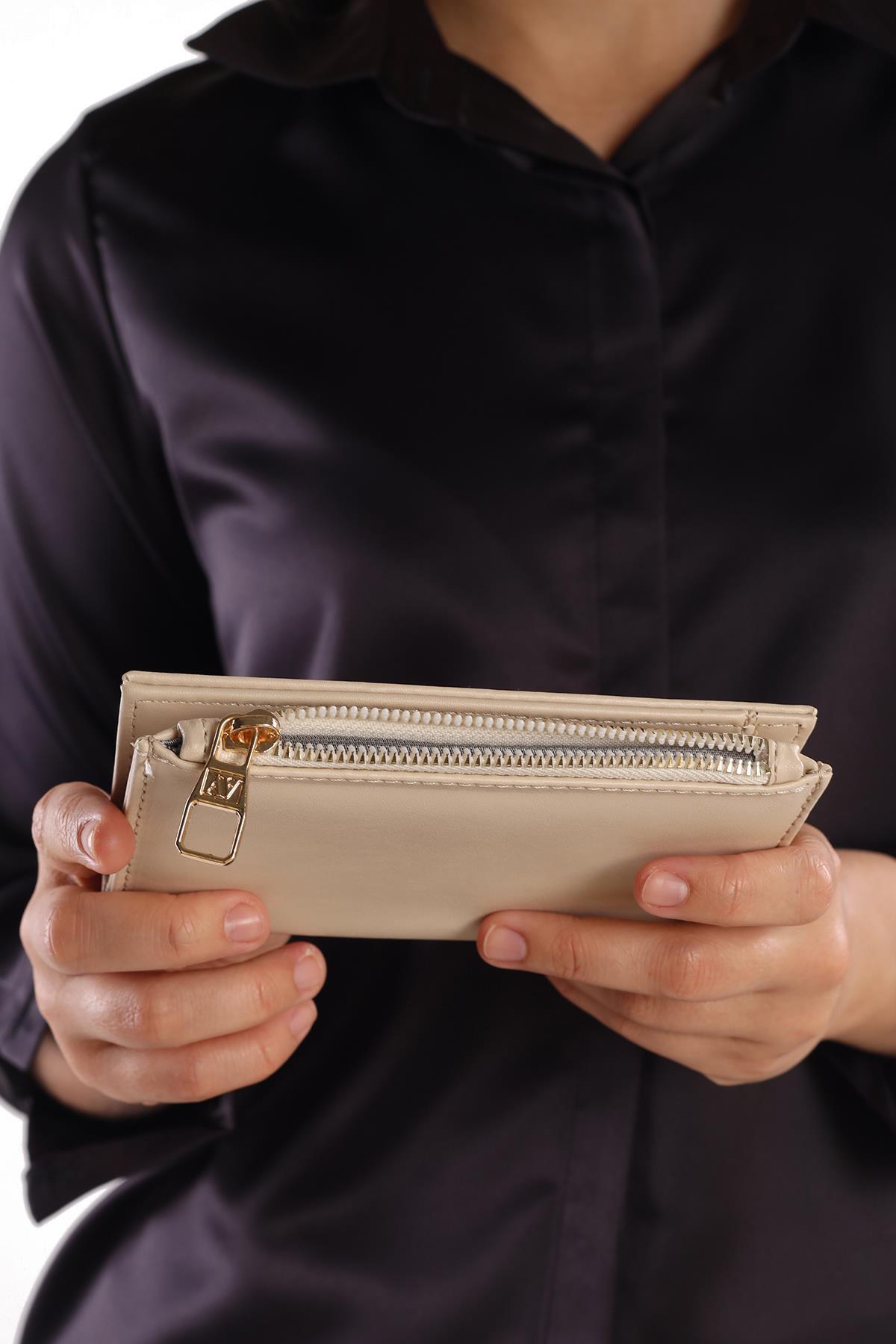 Krem Çıtçıtlı Fermuarlı Cüzdan 023 - 4
