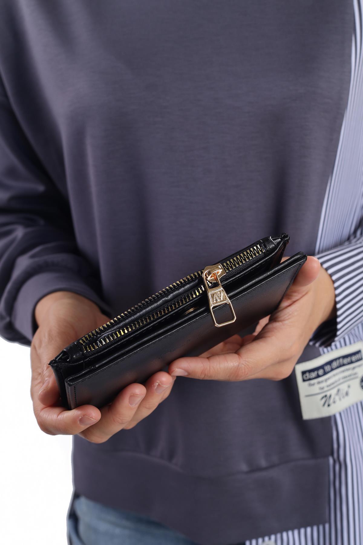 023 Çıtçıtlı Fermuarlı Cüzdan Siyah - RAYS