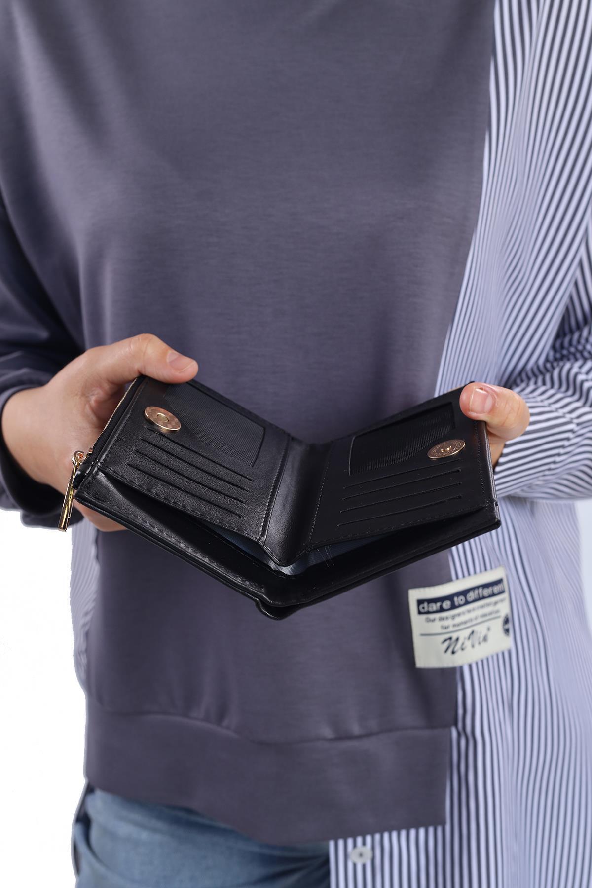 023 Çıtçıtlı Fermuarlı Cüzdan Siyah - 5