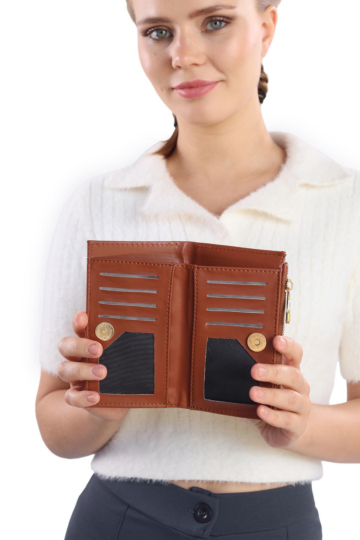 023 Çıtçıtlı Fermuarlı Cüzdan Taba - RAYS