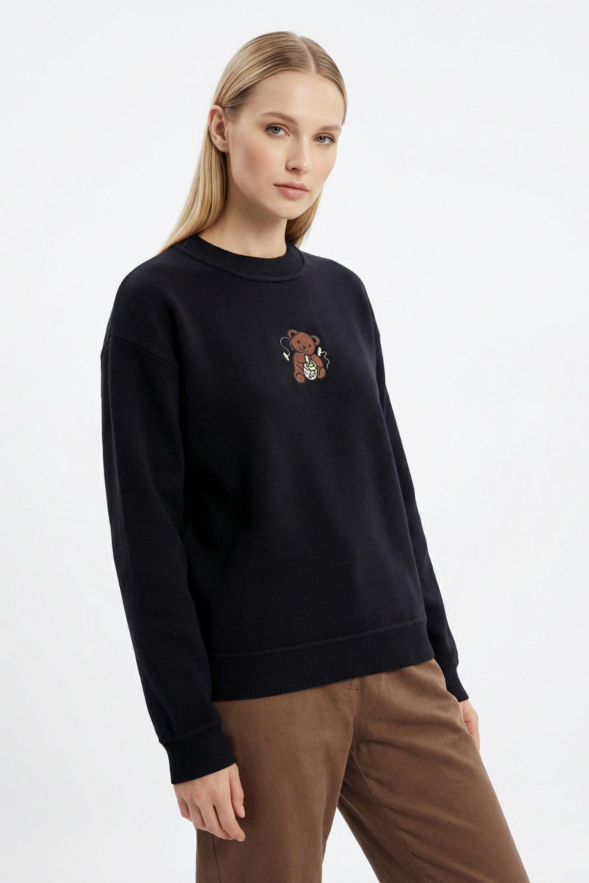 Siyah Ayıcık Nakış Detay Sweat 024 - 1