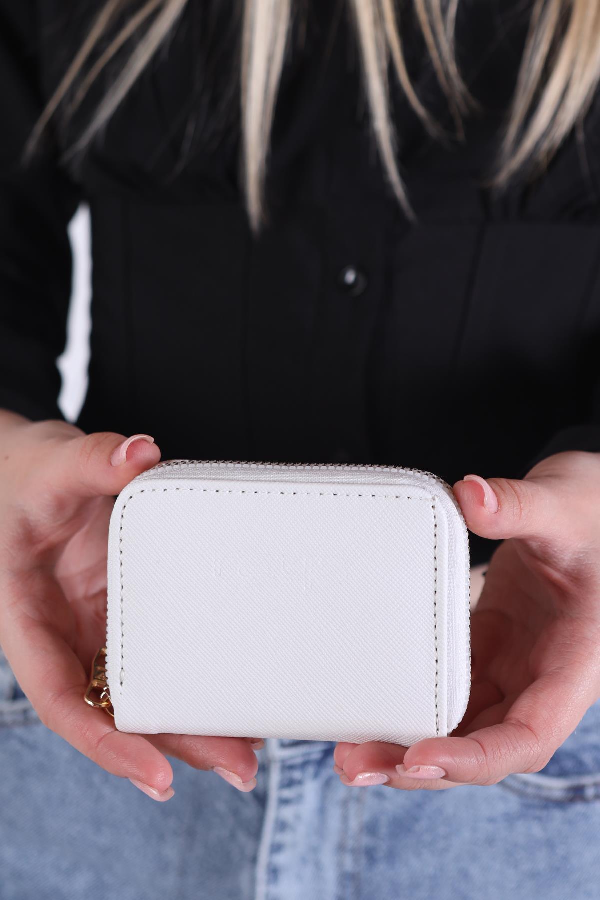Beyaz Fermuarlı Mini Cüzdan 024 - 1