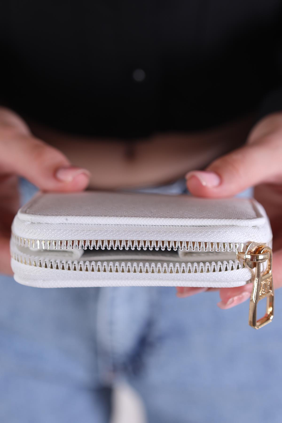 Beyaz Fermuarlı Mini Cüzdan 024 - 3